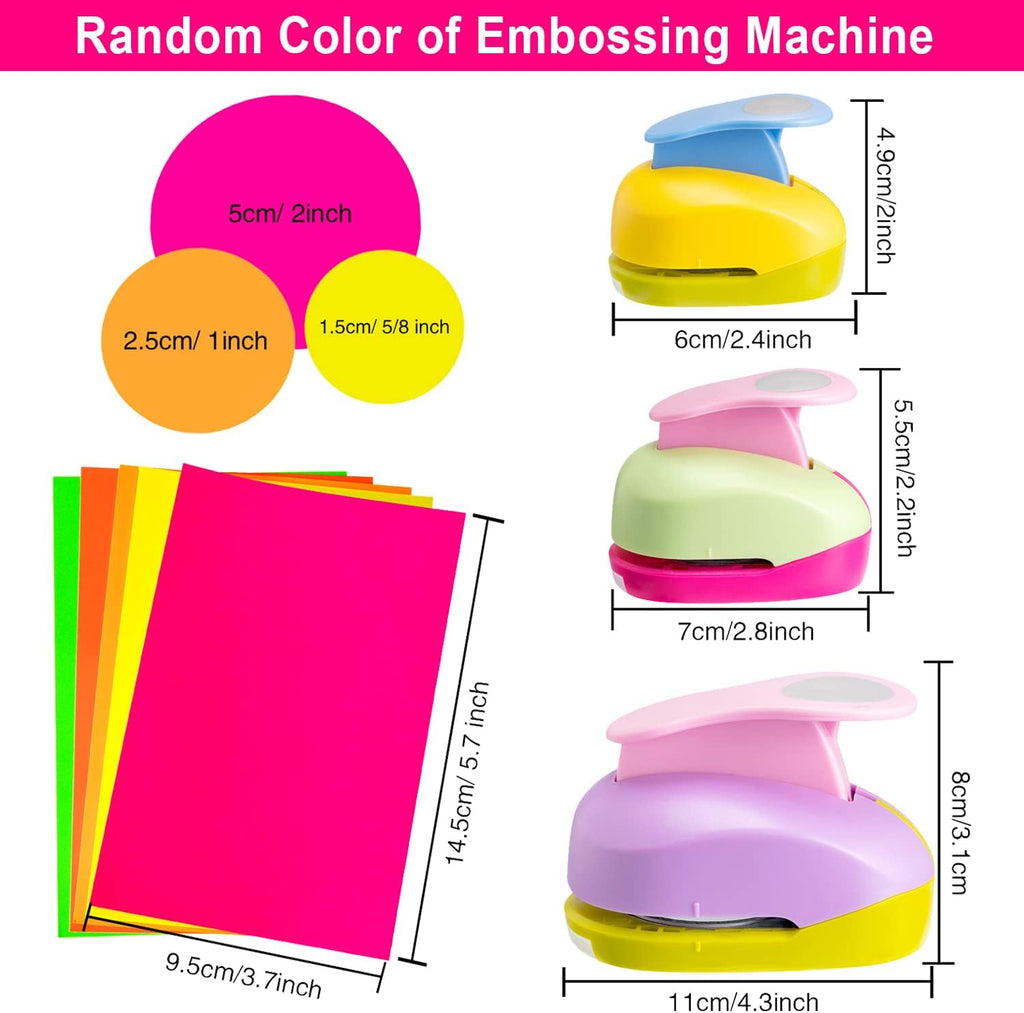 3 Pack Craft Circle Punch 2 Inch 1 Inch 5/8 Inch Paper Punchers with Craft Sticker Paper, Scrapbook Craft Paper Punch Circle Cutter for Making Crafts Scrapbooking Kid DIY Paper Craft