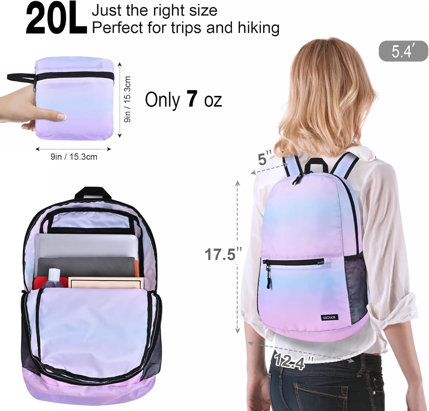 Ultra Lightweight Packable Backpack，Small Waterproof Foldable Daypack,Collapsible Traveling Hiking Backpack 20L,Compact Mini Backpack for Women,Portable High Strength Nylon Backpack(Pink)