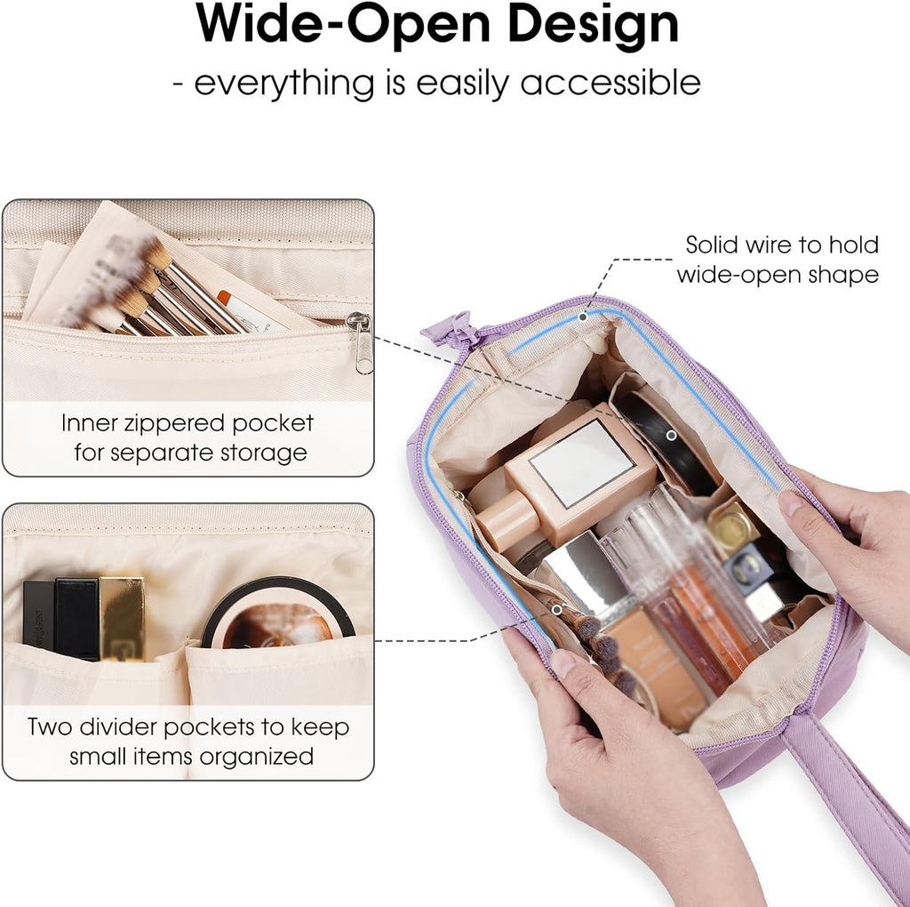 Large Makeup Bag Wide-Open Zipper Pouch Travel Wash Bag Toiletry Bag Cosmetic Organizer for Women (Purple)