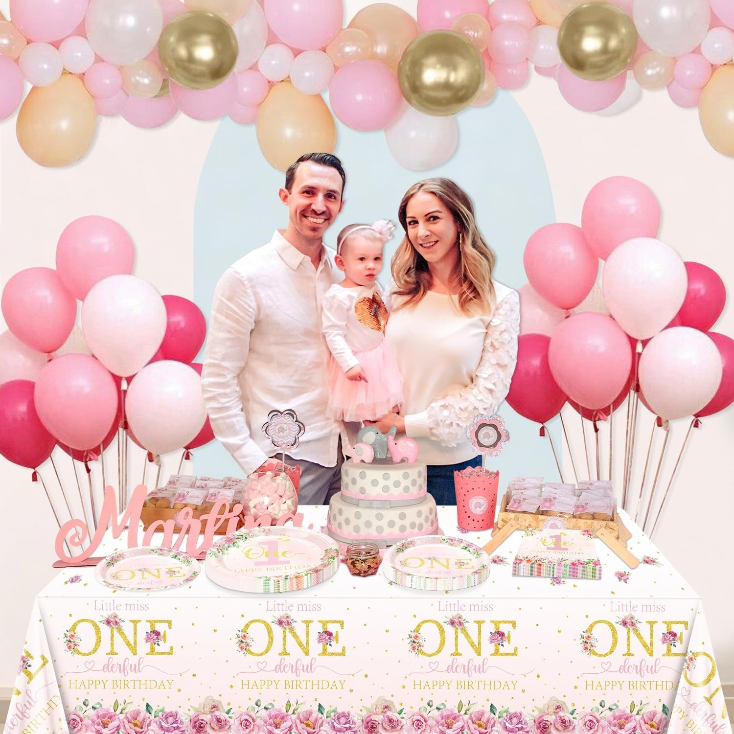 Floral 1St Birthday Party Decorations for 20 Guests, Include Little Miss Onederful Paper Plates, Happy 1St Birthday Tablecloth, Napkins, 1St Birthday Supplies for Girls First Birthday Party Decor