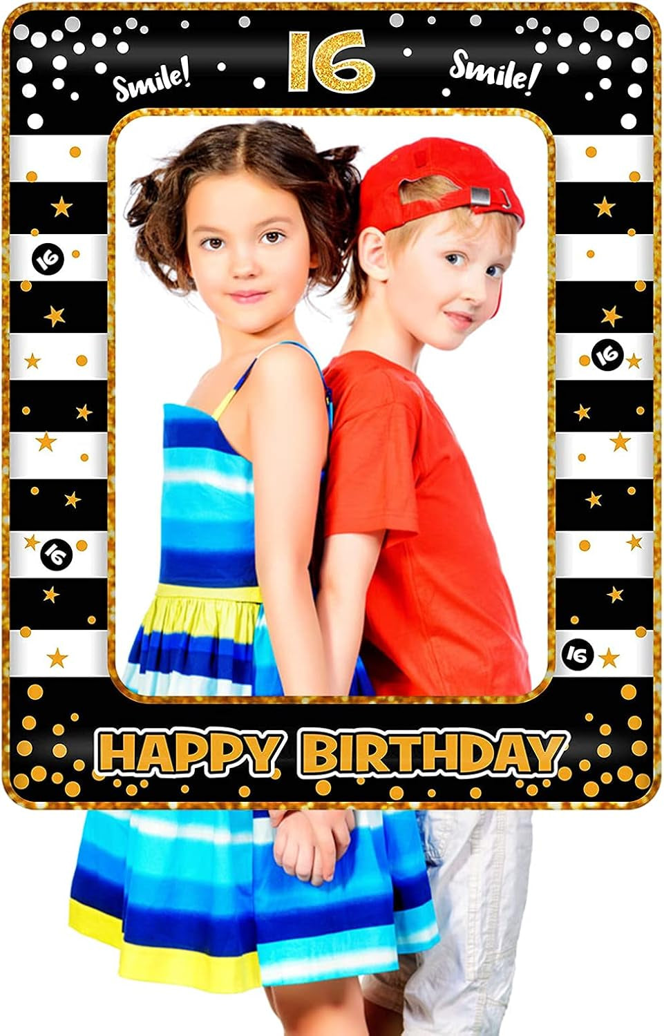16Th Birthday Photo Booth Props,Black Gold Inflatable Selfie Frame Picture Frame,Giant Inflatable Party Photo Booth Frame for Girls Boys 16Th Birthday Party Decorations Supplies,Girls Boys Favor Gift
