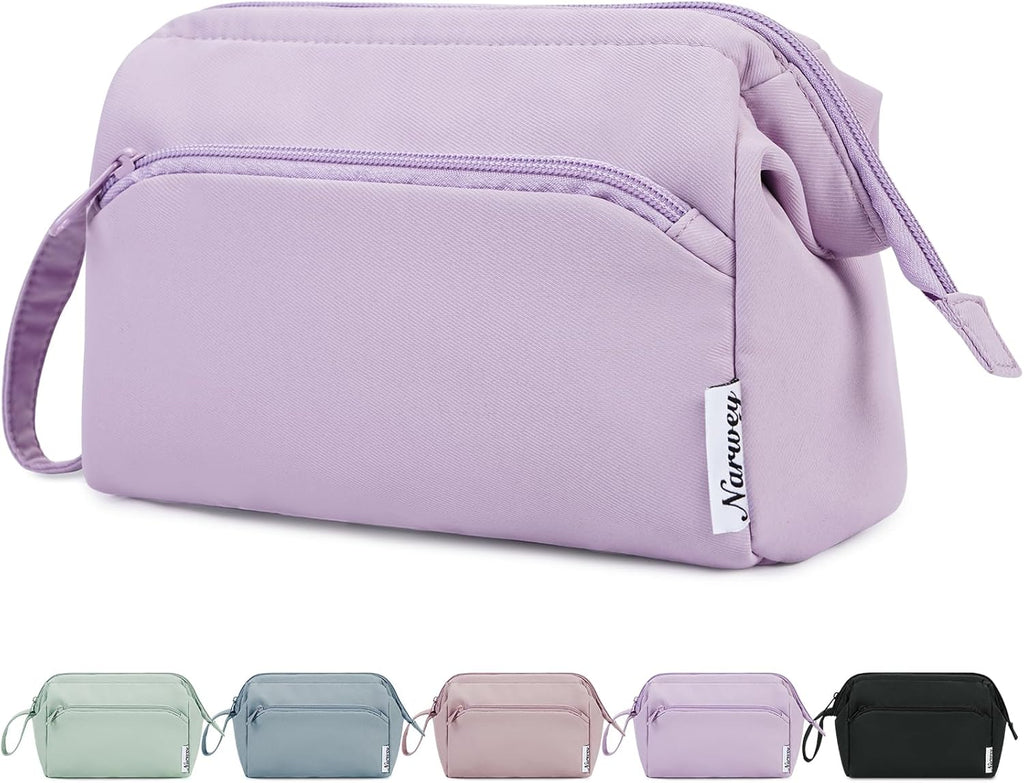 Large Makeup Bag Wide-Open Zipper Pouch Travel Wash Bag Toiletry Bag Cosmetic Organizer for Women (Purple)