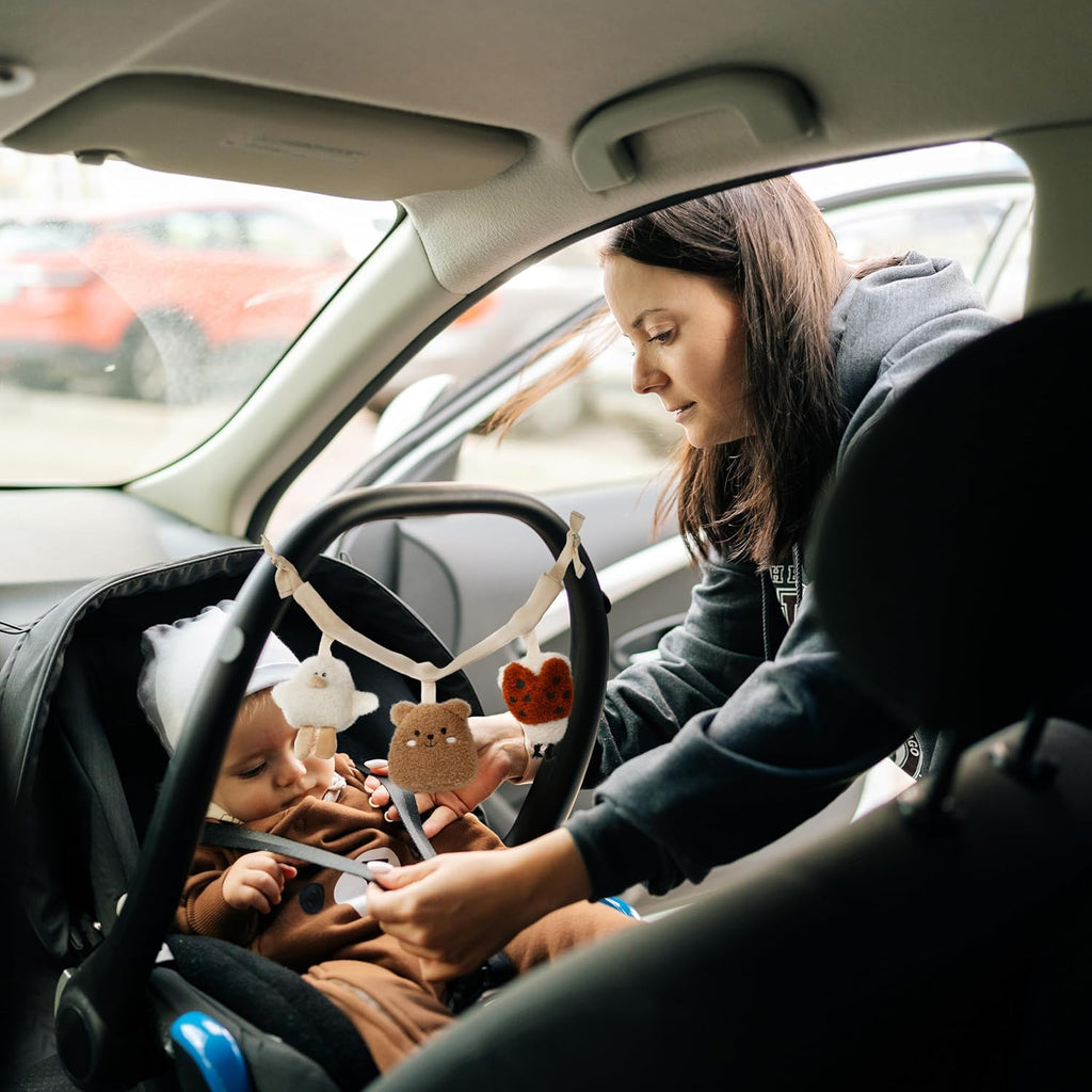 Hanging Car Seat Toy Chain for Babies 0-6 Months - Beautiful Carseat or Stroller Entertainment Toy with Rattles Makes a Great Soft Sensory Gift for Newborns/Infants