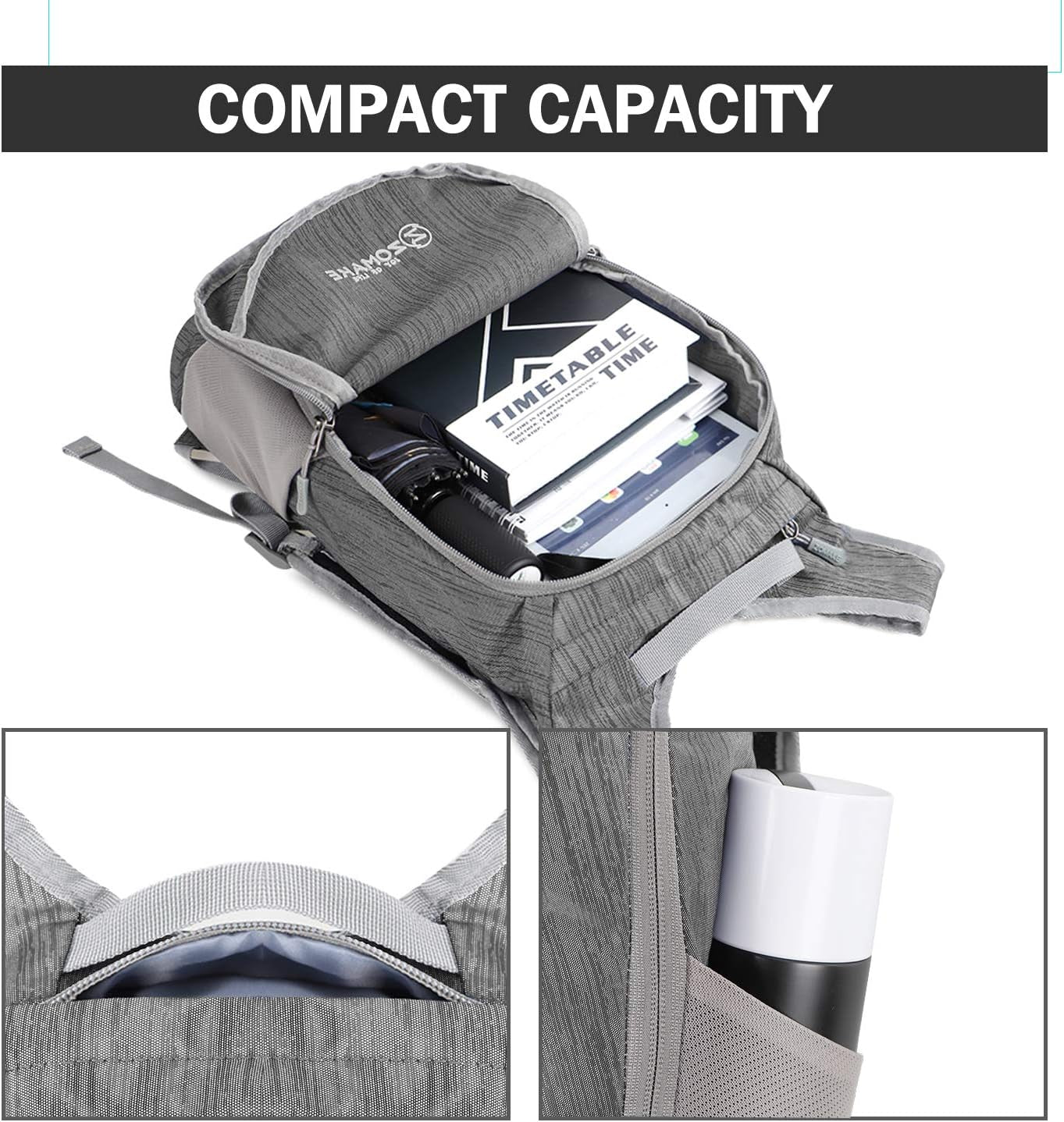 Ultra Lightweight Packable Backpack 18L, Small Foldable Hiking Backpacks Water Resistant Folding Daypack for Travel(Medium Grey)