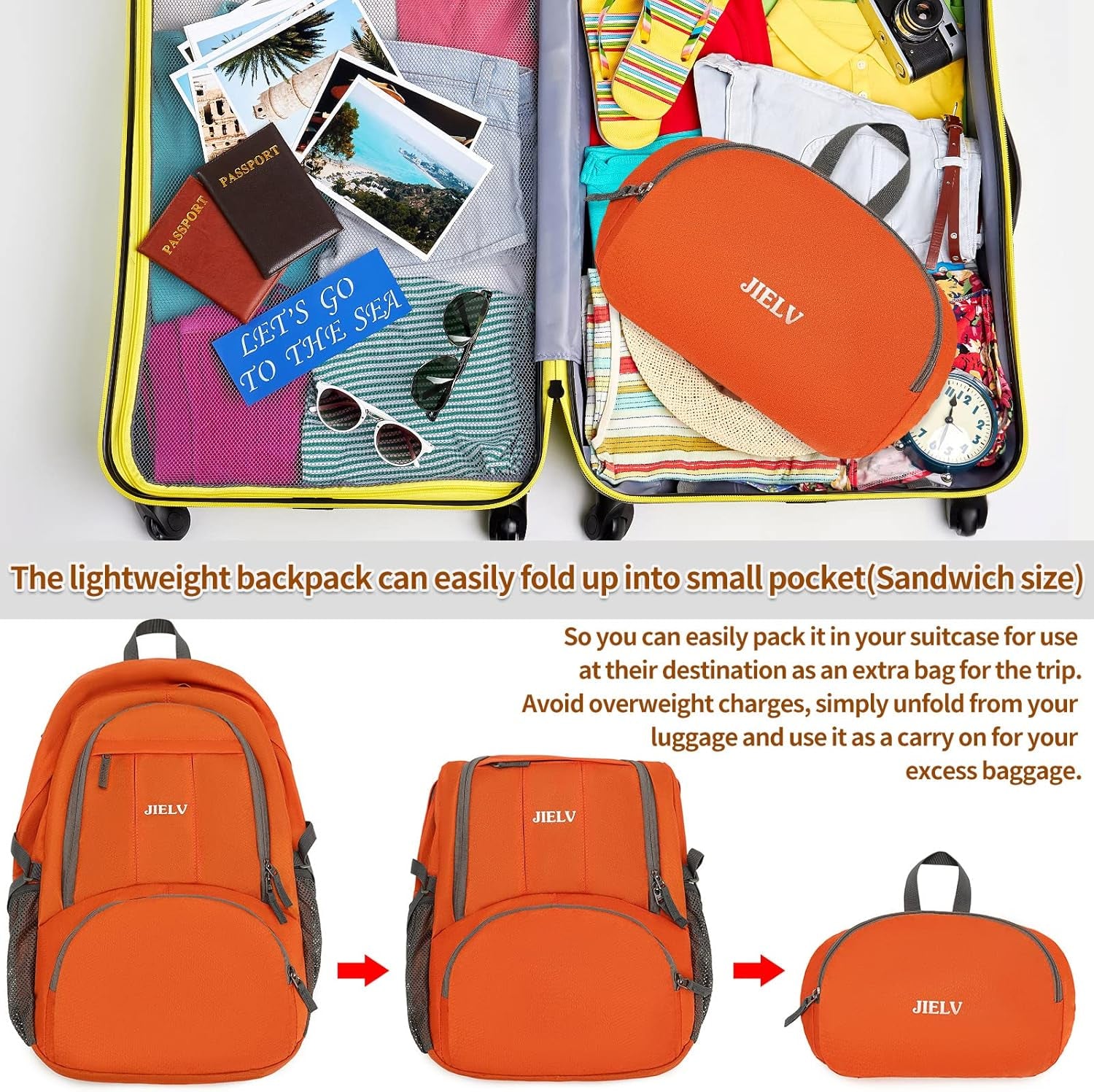30L Lightweight Packable Backpack Small Foldable Hiking Backpack Waterproof Daypack Travel Camping Outdoor for Women Men Valentines Day Gifts(Orange)