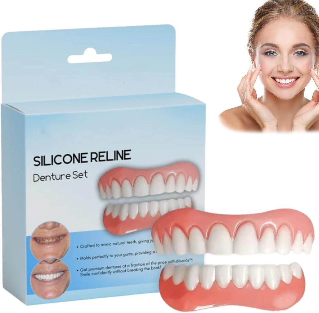 Bikenda Silicone Reline Denture Set - Secure & Comfortable Upper/Lower Dentures Repair Kit with Soft Silicone Material for Easy Adjustments