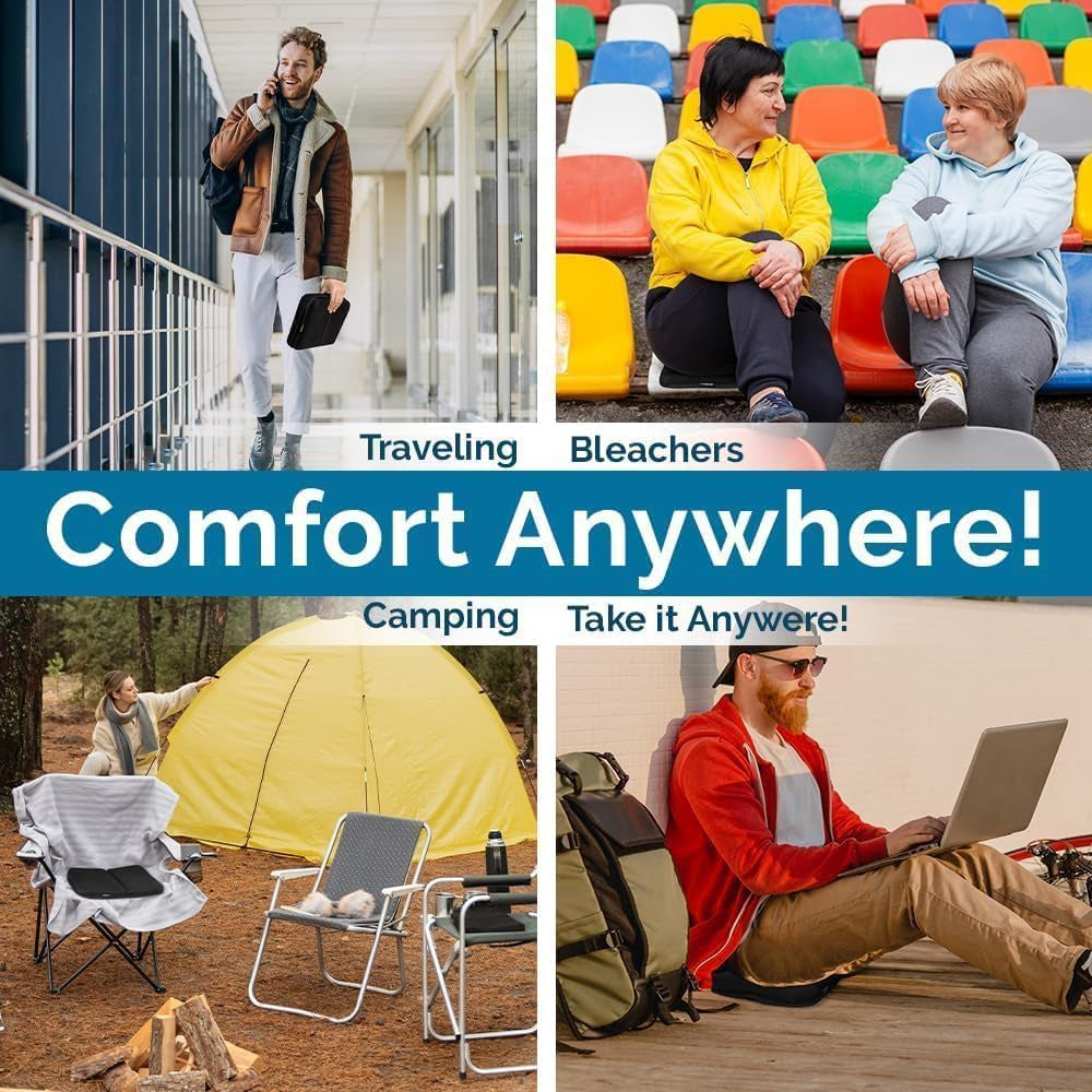 Gel Seat Cushion, Double Thick Honeycomb Cushion with Cloth Cover, Portable Airplane Seat Cushion, Gel Cushion for Wheelchair Soft, Airplane Seats, Camping, Bleachers, Flights, Commute(Black)