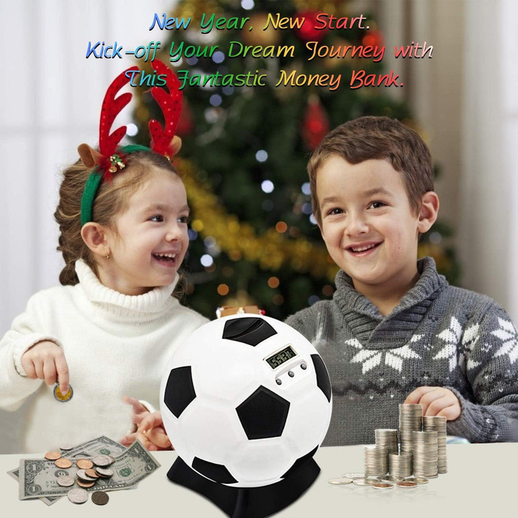 Digital Counting Box with Counter Football Piggy Bank Large for Children Early Education Box Large with Automatic LCD Display Balck White