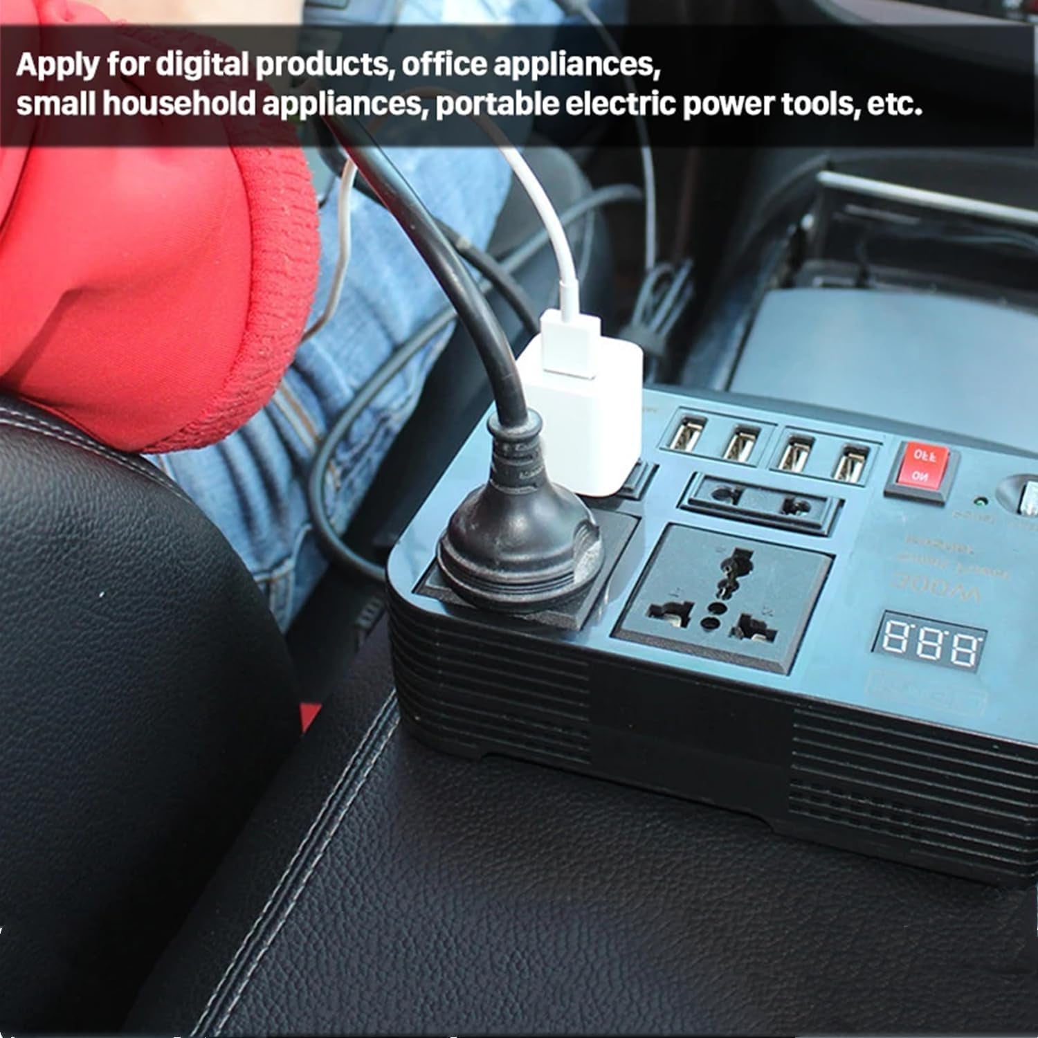 300W Car Power Inverter,Dc 12V to AC 220V Car Power Inverter with 4 AC Outlets 4 USB Ports