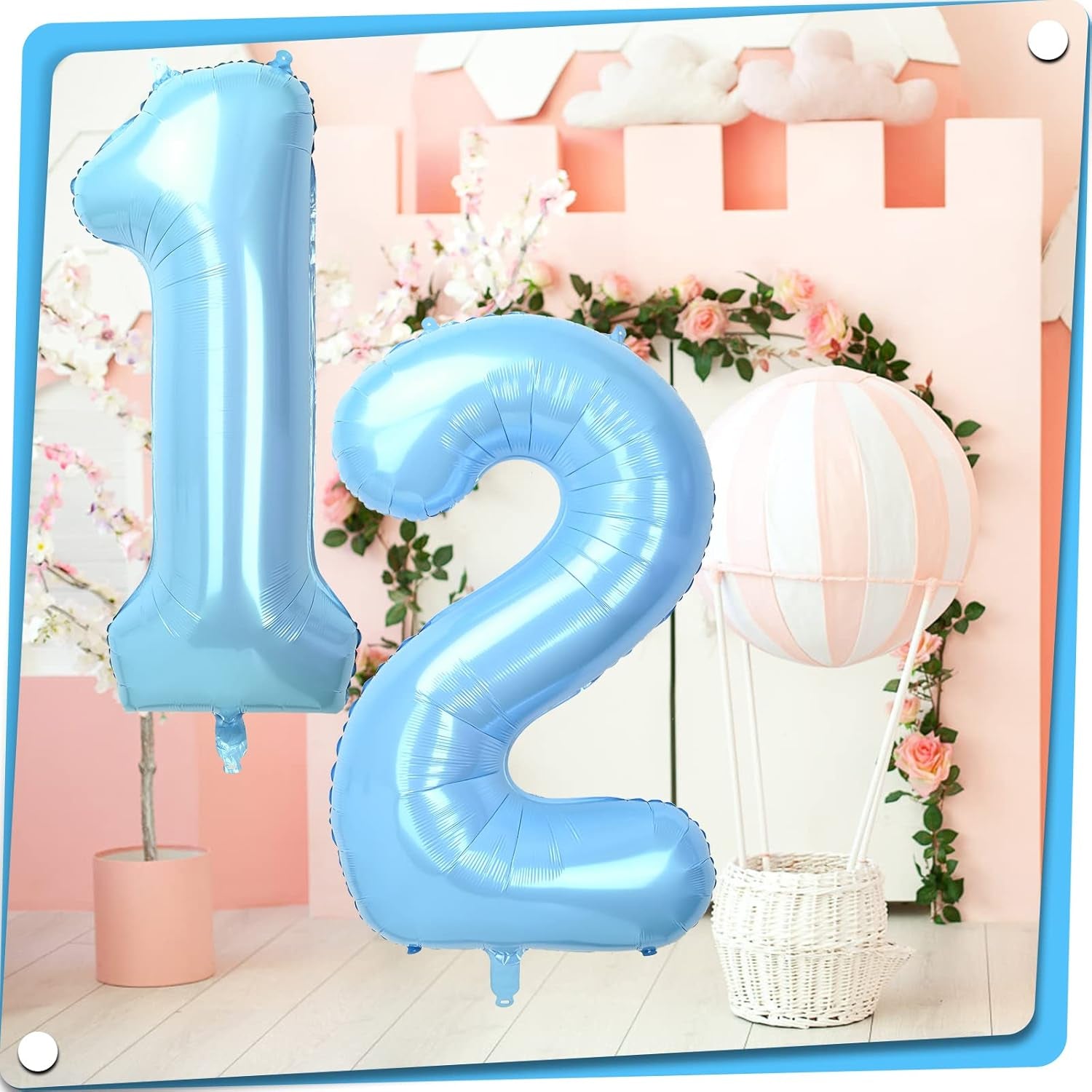 40" Baby Blue Number 1 Helium Foil Balloon for Birthday Party Decorations, Large Self Inflating for Age/Anniversary/Celebration