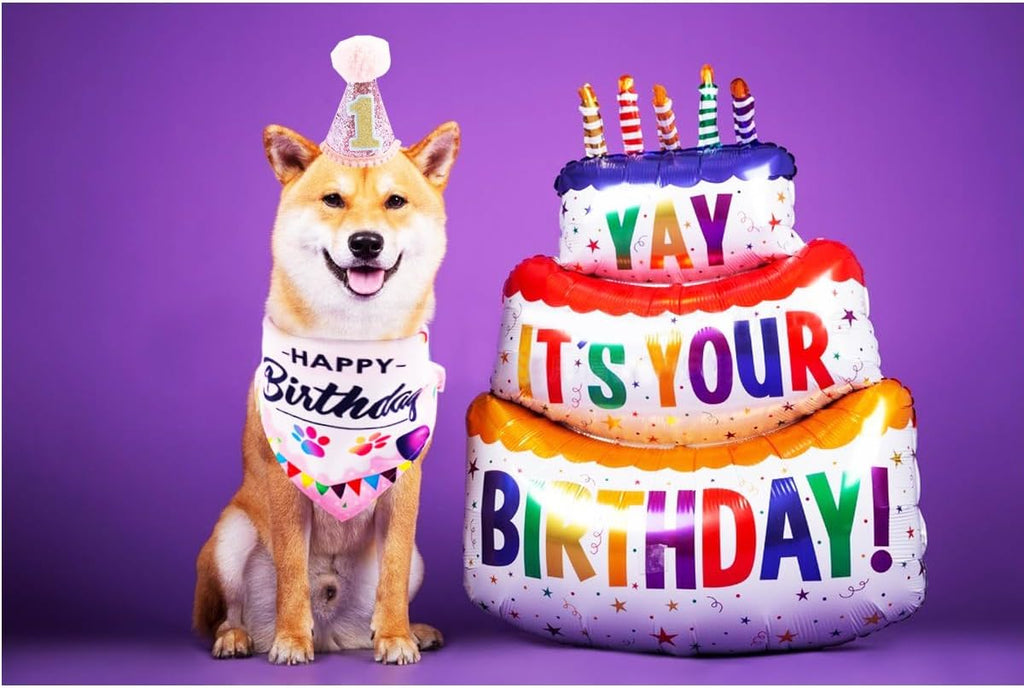 Pink Dog 1St Birthday Hat Bandana Banner for Girls Small Medium Dogs Cats Soft Bibs Doggy Party Grooming Supplies Celebration Birthday Bandana Set Costumes Headwear