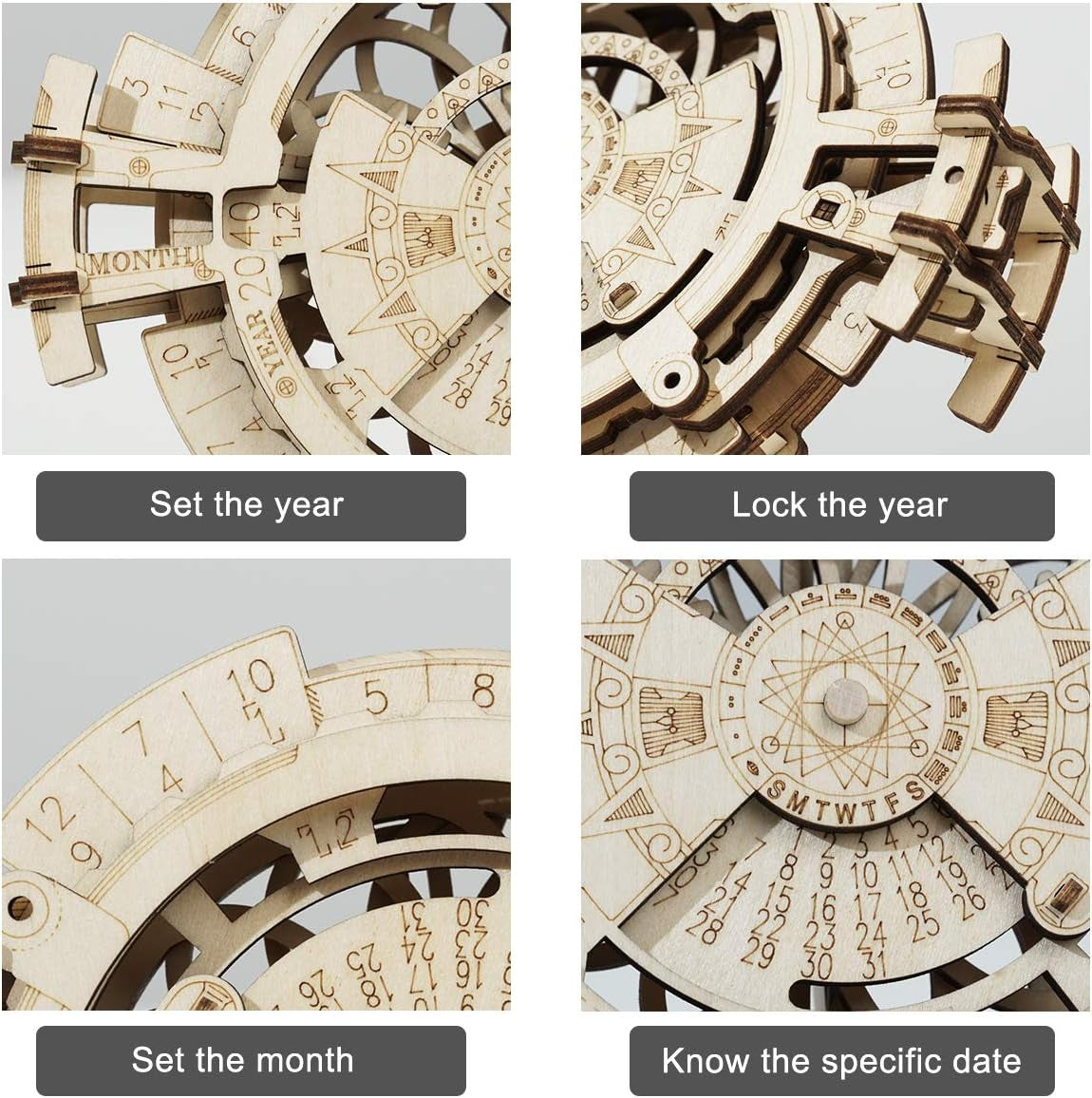 Perpetual Calendar 3D Wooden Puzzles/Mechanical Models/Propelled Model Mechanical Model Construction Kits for Teens and Adults