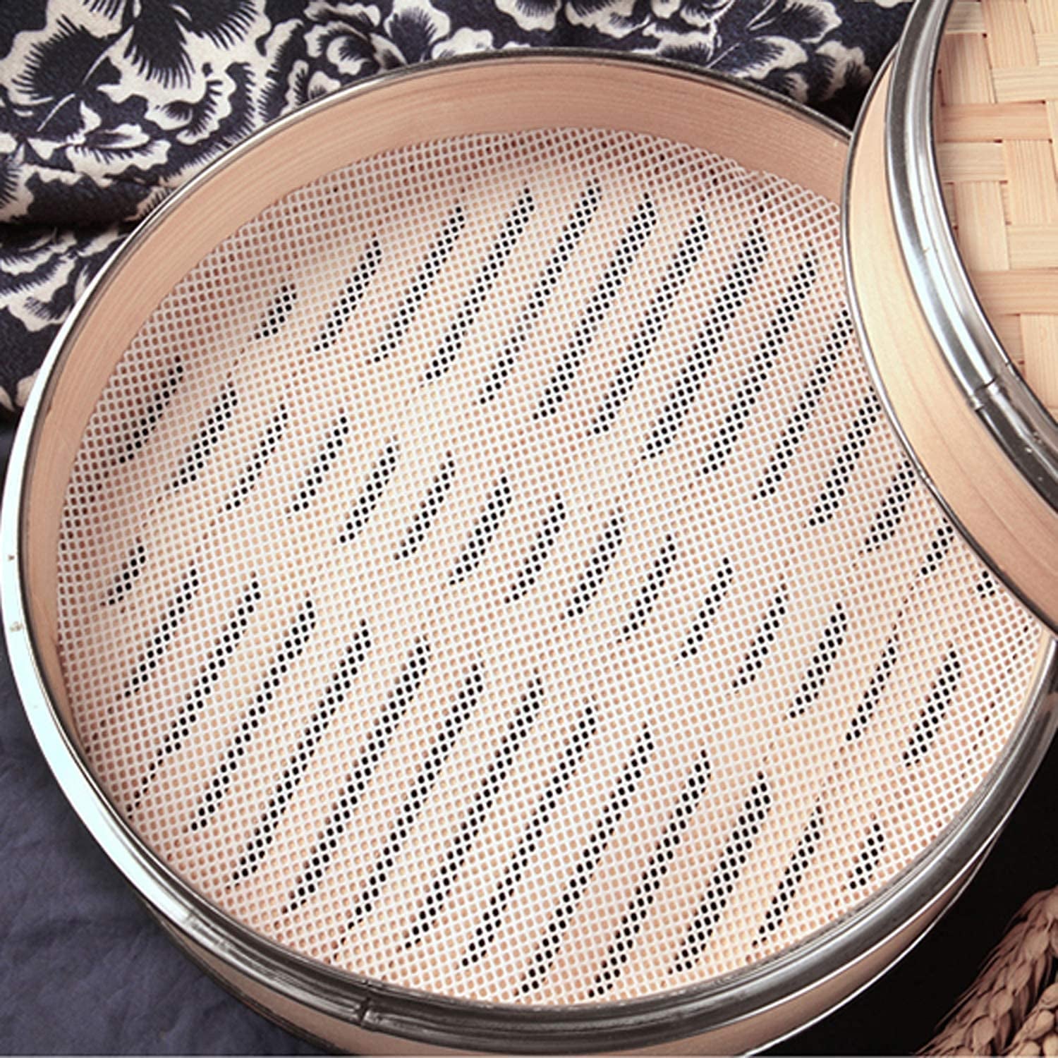 4Pcs 10 Inch Non Stick Silicone Steamer Liners Mesh Mat Pad Steamed Buns Dumplings Baking Pastry Dim Sum Mesh