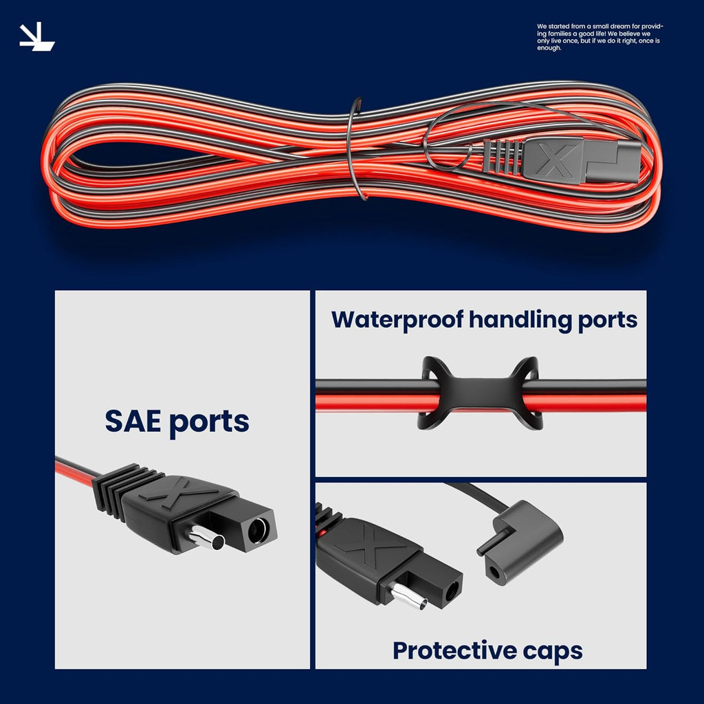 15Feet SAE Extension Cable Quick Disconnect Wire Harness Solar Cables SAE to SAE Connector for Solar Panel Automotive RV Motorcycle Tractor SAE Plug 16AWG