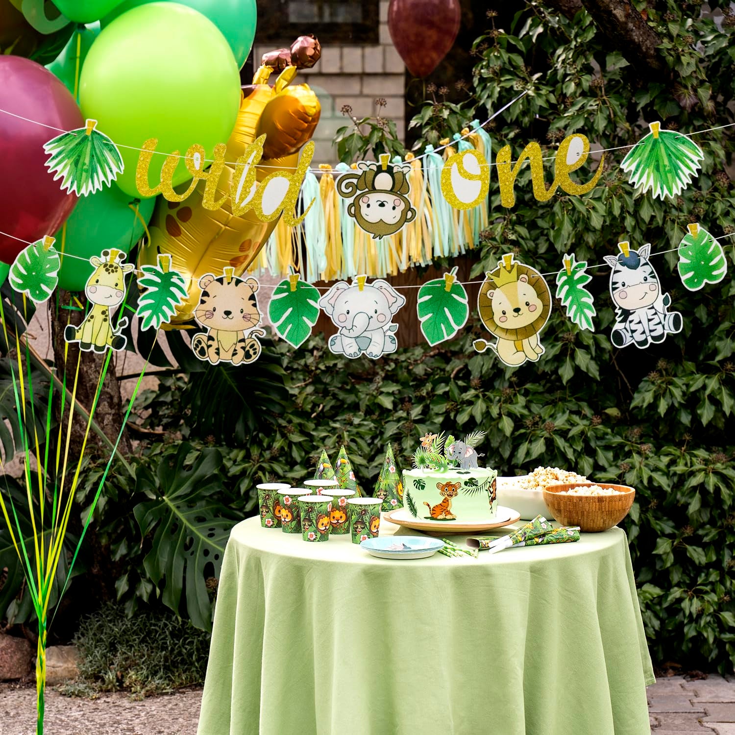 Wild One Banner, Wild One Jungle Animal Birthday Banner Baby'S First Birthday Bunting Baby Shower Banner for Birthday Party Decorations Y7DWLYLQ (A)