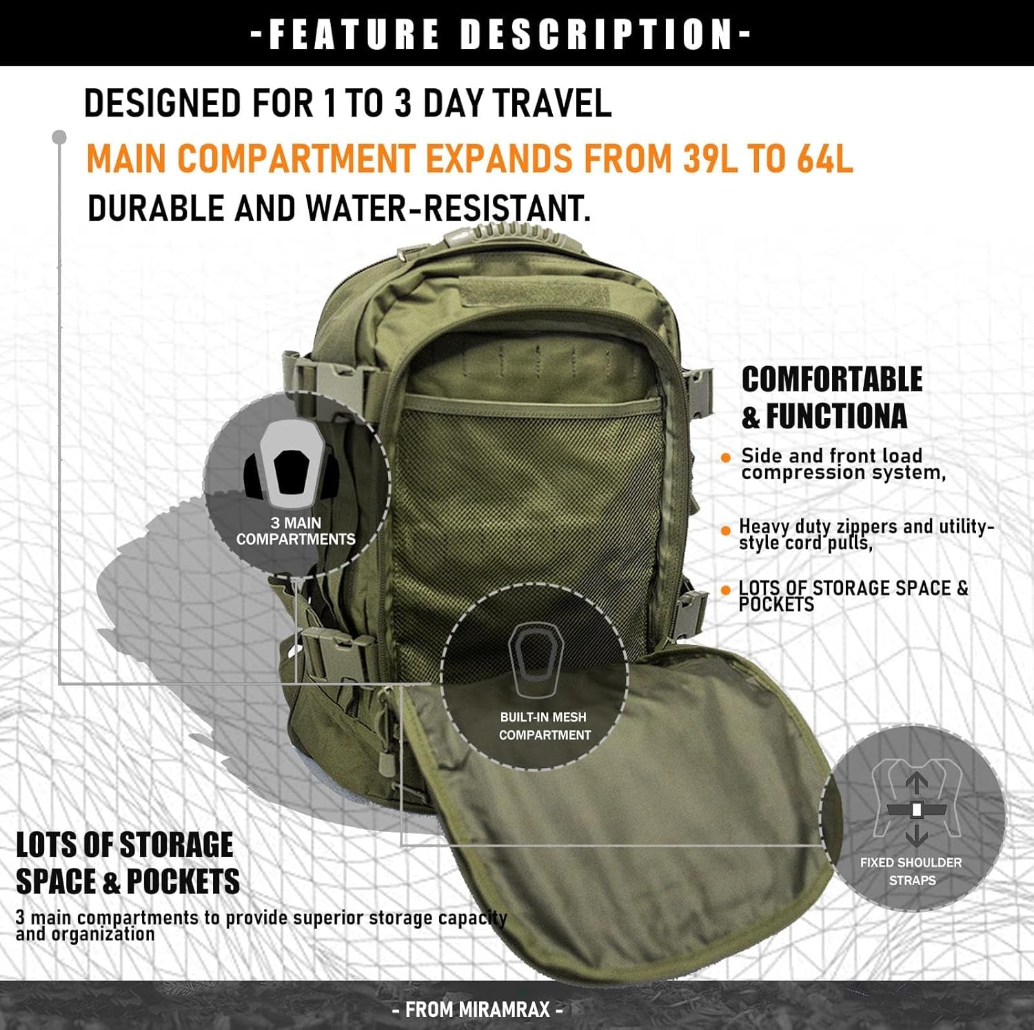 Tactical Backpack Military Hiking Daypack - Molle Backpack for Men 3 Day Assault Pack Bug Out Bag for Camping Travel Army Hunting Gym Rucksack Survival (Green)