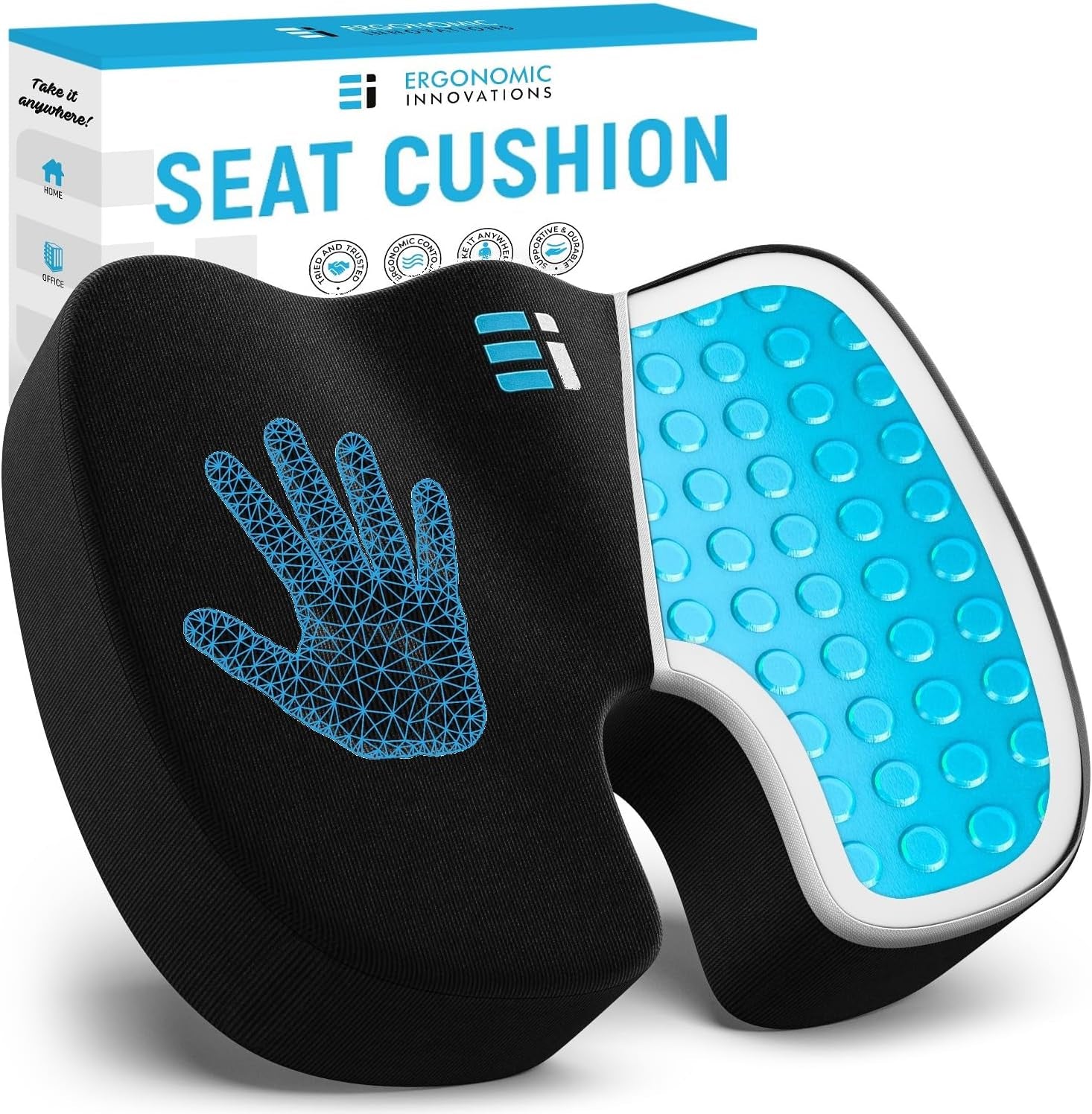 Memory Foam Seat Cushion for Pressure Relief - Gel Enhanced Coccyx Cushion for Tailbone Pain - Lower Back Support, Sciatica Seat Cushions, Office Chair Cushion for Long Sitting
