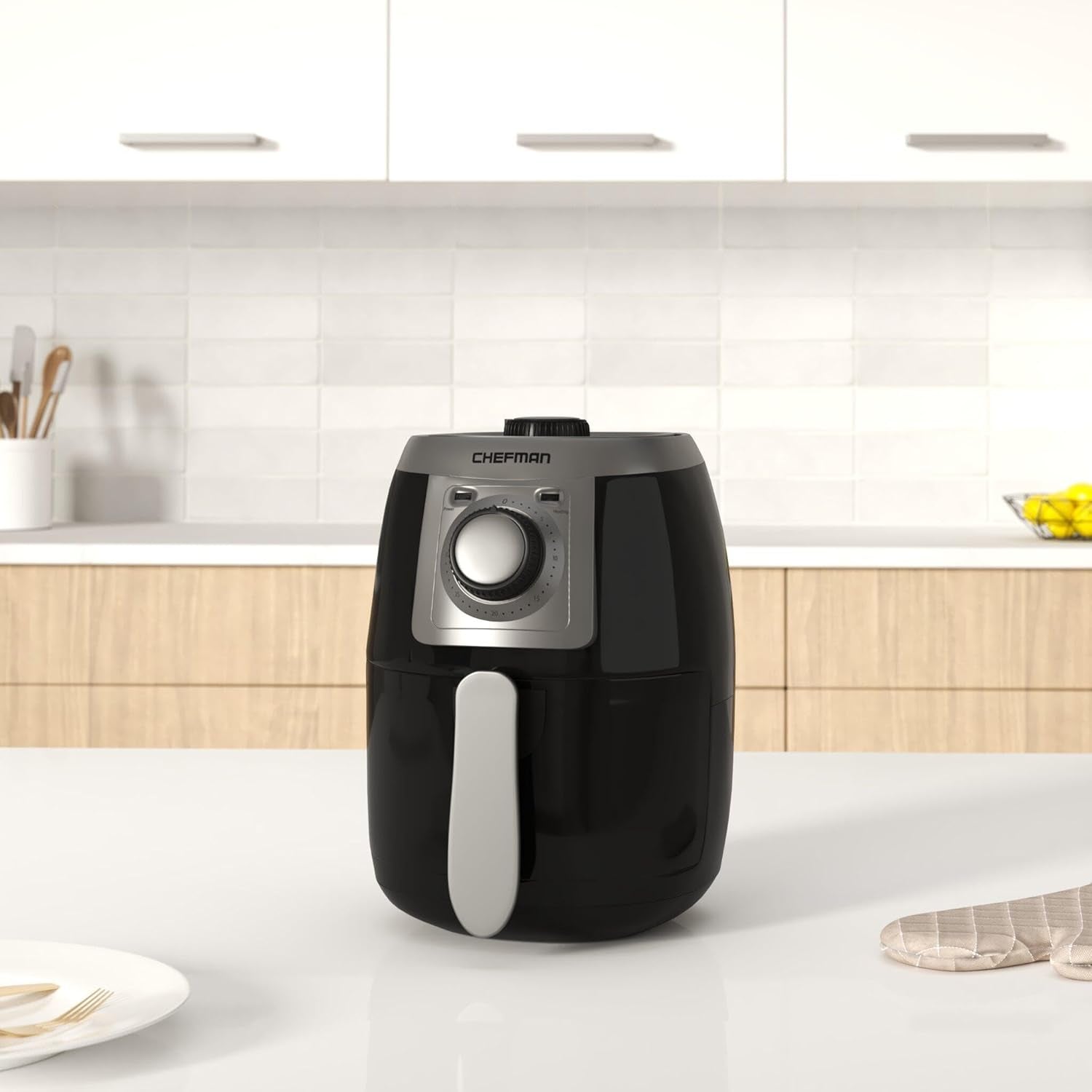Turbofry 2-Litre Small Air Fryer, Compact Size, 1000W Power, Easy-Set 60-Minute Timer for Fast and Healthy Cooking, Uses No Oil, Nonstick Dishwasher-Safe Parts, Black