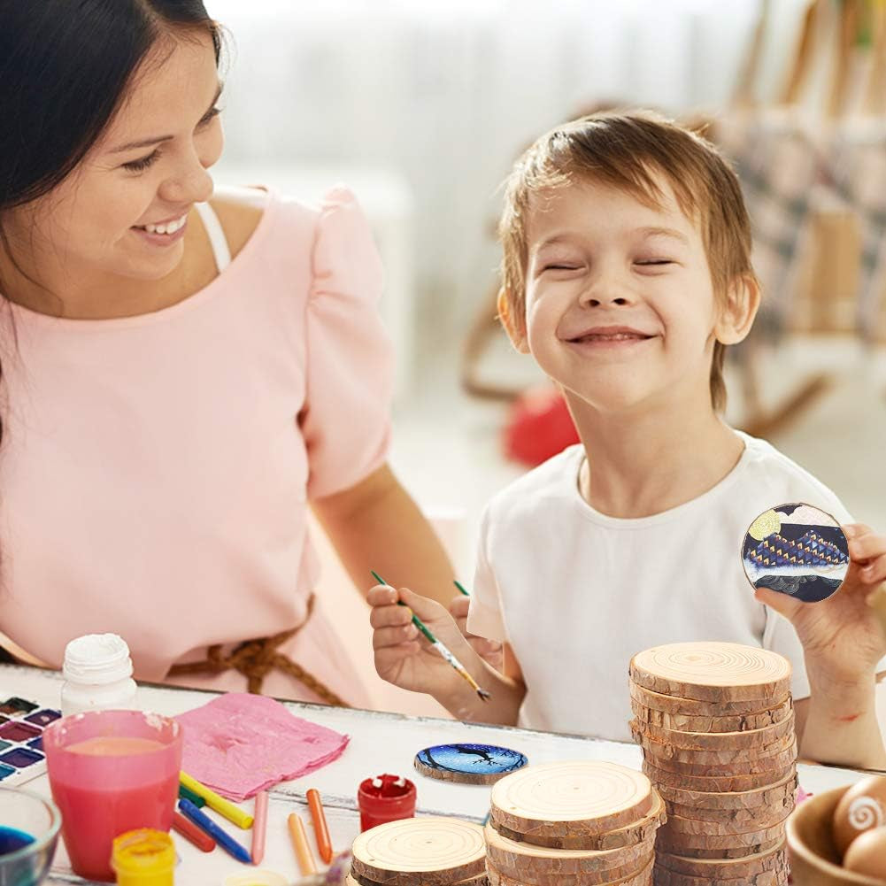 Wood Slices, 36 Pcs 7-8 Cm Natural Unfinished Wooden Circles Wooden Rounds for Art Creation DIY Crafts Wedding Decorations Christmas Ornaments