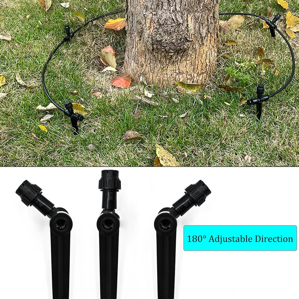 Drip Irrigation Emitters, 360 Degree Adjustable Water Flow, Black Plastic Rotary Sprinklers, 20PCS with 4 Plugs for 1/4 Inch Tubing, Gardens, Potted Plants, Farmland