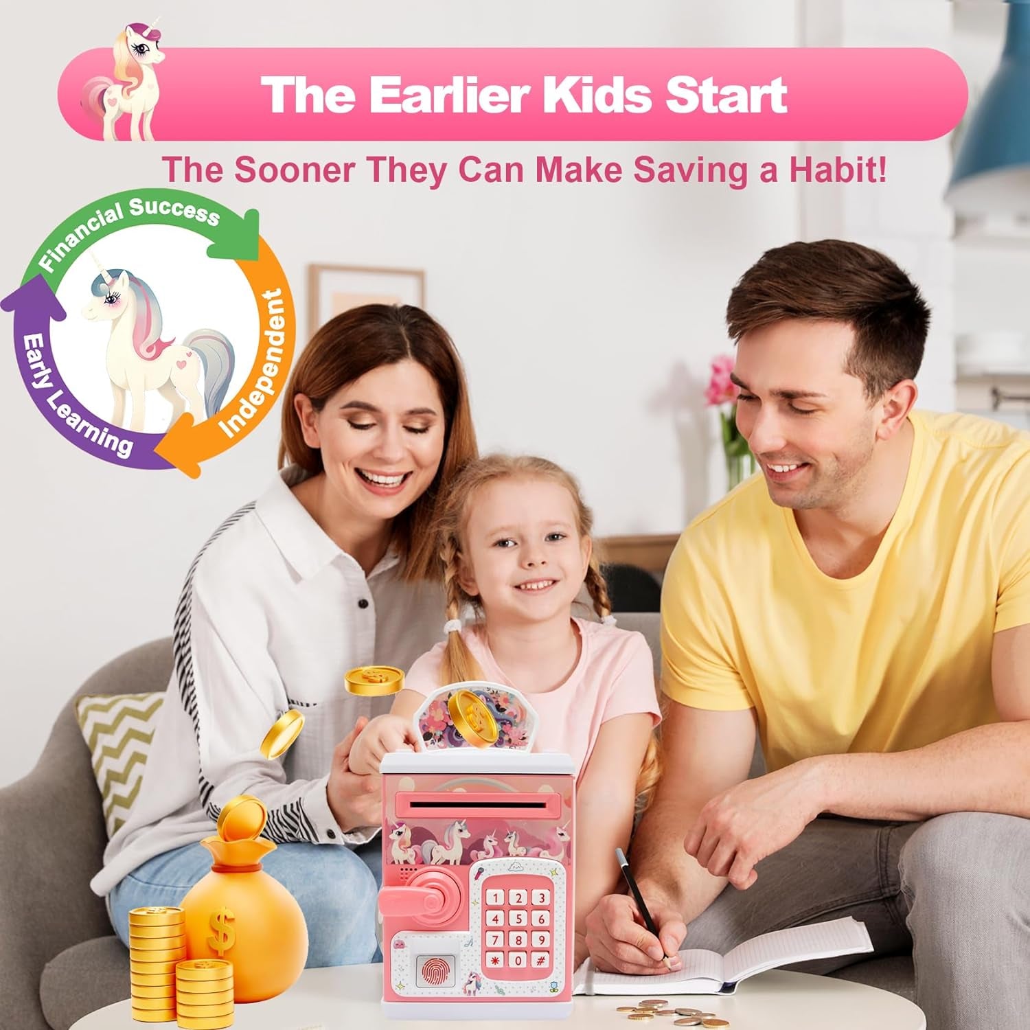 Piggy-Bank-Toys-For Girls,Large Electronic Coin-Cash-Register For-Toddler-Girls-Toys-Age-6-8,Cool-Stuff-Atm Bank Money Box,Kids-Toys for 2 3 4 5 6 7 8 9 10 11 12 Year Old Girl Christmas-Birthday-Gifts