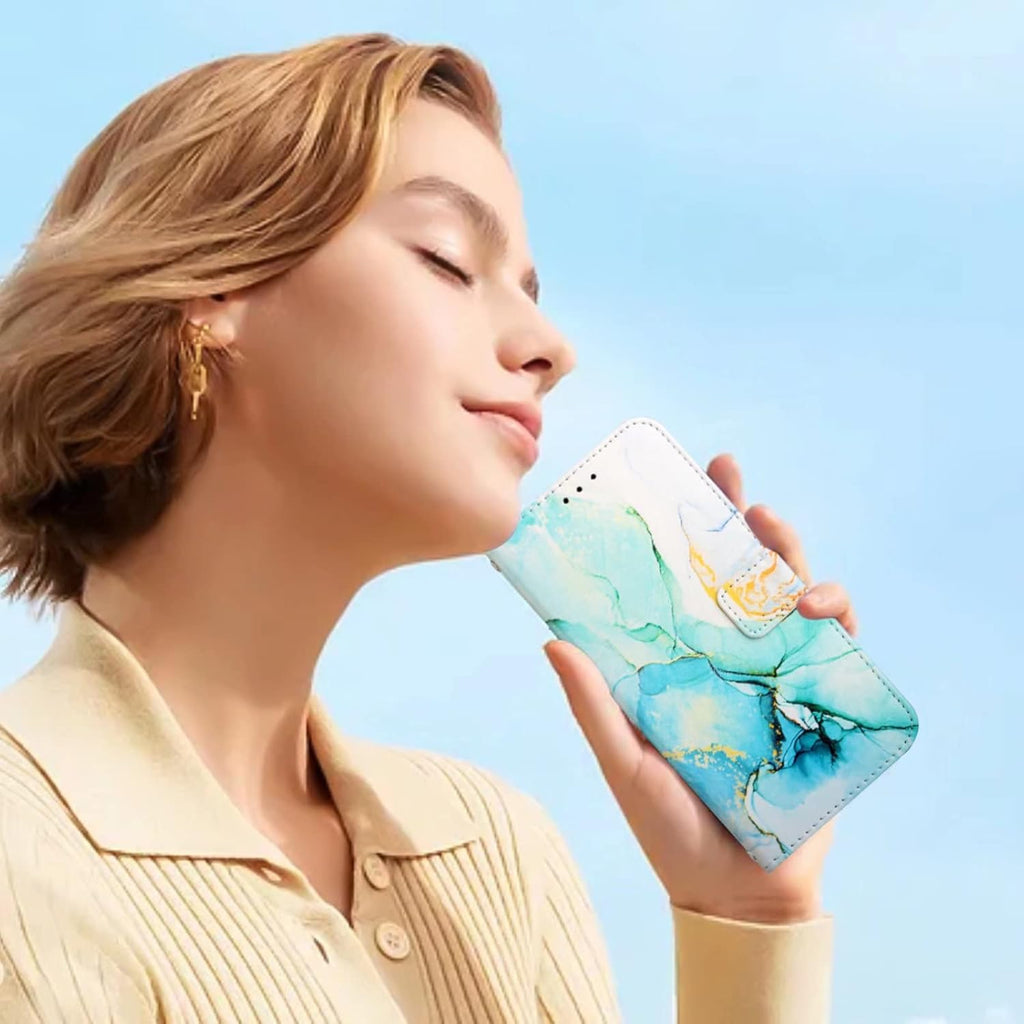 Honor X6B Case Shockproof Phone Case Cover Marble Silicone Case Leather Flip Folio Wallet Cover with Card Holder Stand Case for Honor X6B- Green