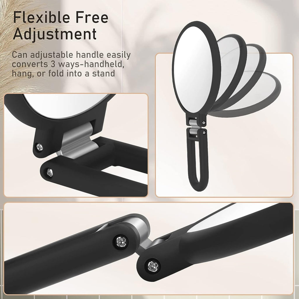 Magnifying Handheld Mirror Double Sided, 1X 15X Magnification Hand Mirrors, Travel Folding Hand Held Mirror, 360°Rotation Pedestal Makeup Vanity Mirror