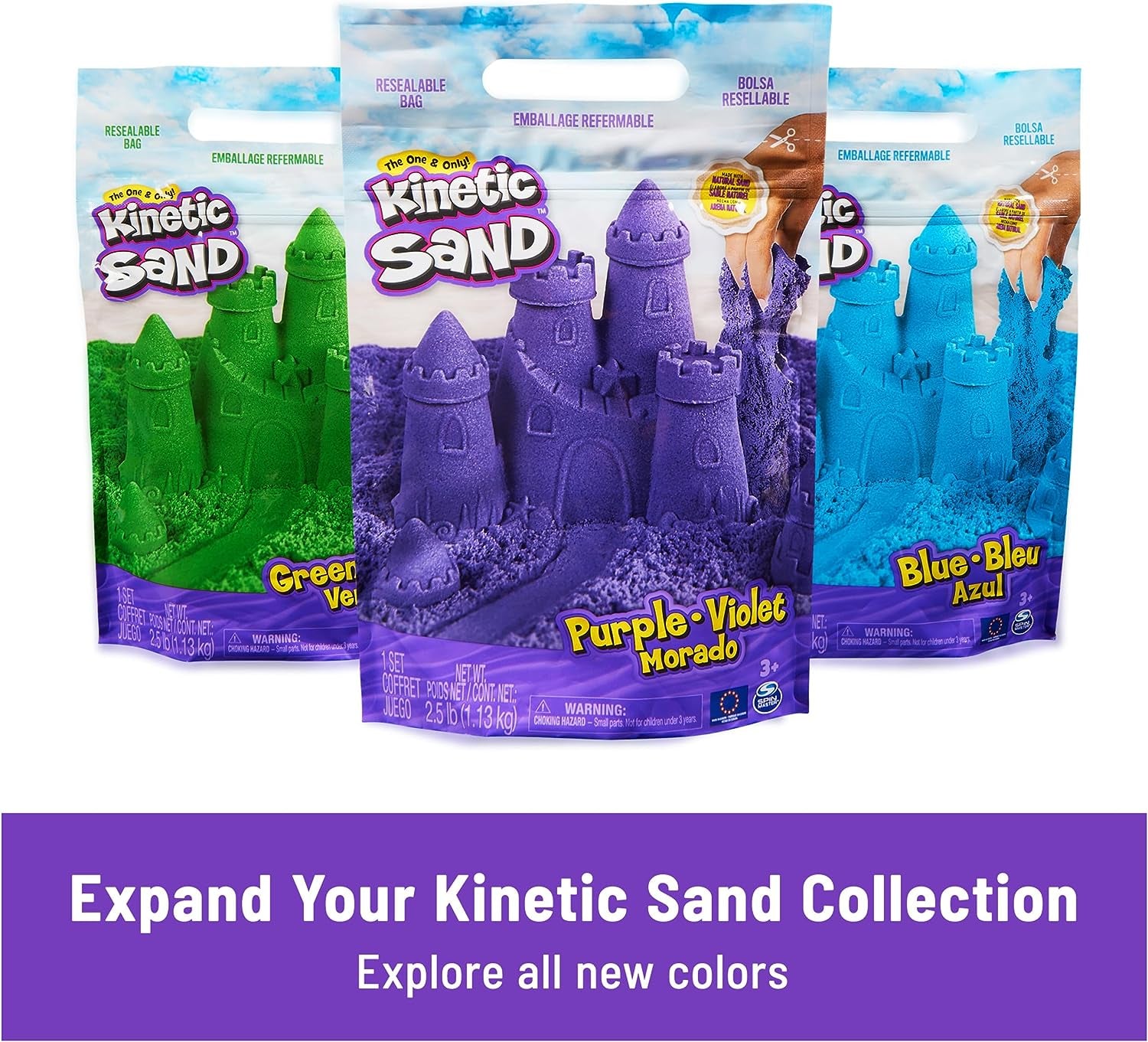 , Squish N’ Create Playset with 13.5Oz Blue, Yellow & Pink Play Sand, 5 Tools, Sensory Toys for Kids Ages 3 and Up