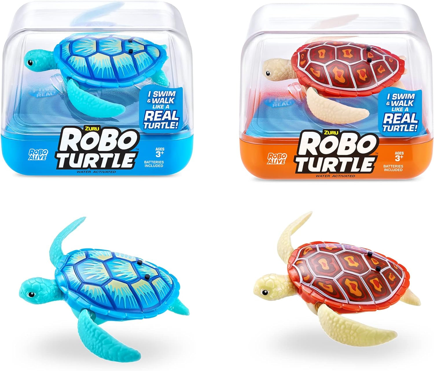 Robo Turtle Robotic Swimming Turtle (Orange + Blue) by  Water Activated, Comes with Batteries, Amazon Exclusive (2 Pack)