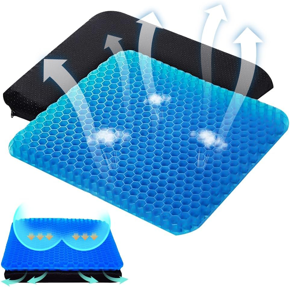 Gel Seat Cushion, Double Thicken Honeycomb Cushion with Ice Non-Slip Cover, Gel Cushion for Sitting with Relieving Back Coccyx Pain Pressure, Soft Sitter for Home Office Car (Square 40*35*2.4)