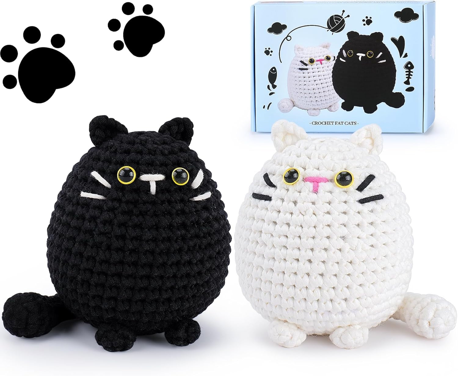 Crochet Kit for Beginners Animal Cat Crochet Kit for Adults Kids, Knitting Kits Complete Crochet Set with Step-By-Step Video Tutorials, 2Pcs Cat Crochet Animal Kit Surprise Gift