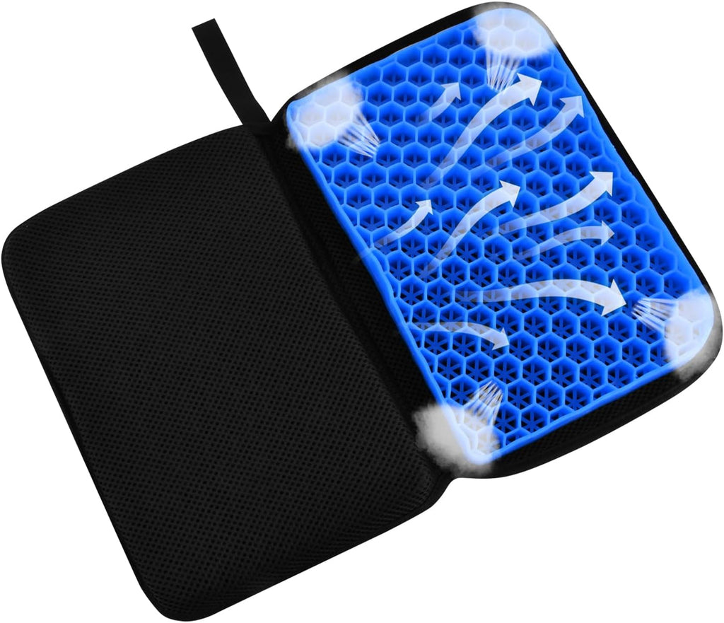 Portable Gel Seat Cushion, Foldable Gel Car Seat Cushion, Thick Gel Seat Cushion for Long Sitting Pressure Relief, Airplane Seats, Camping, Cinema, Garden Benches Seat Cushion(Black)