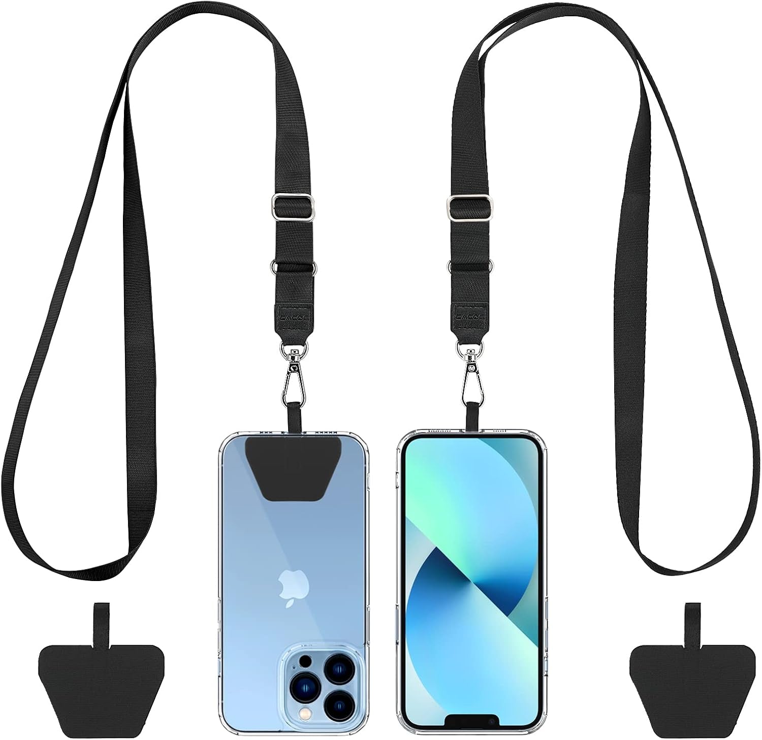 Universal Mobile Phone Chain, 2 Pcs Adjustable Collar Lanyard and 2 Pcs Durable Patches, Lanyard Mobile Phone Neck Strap Compatible with Most Smartphones