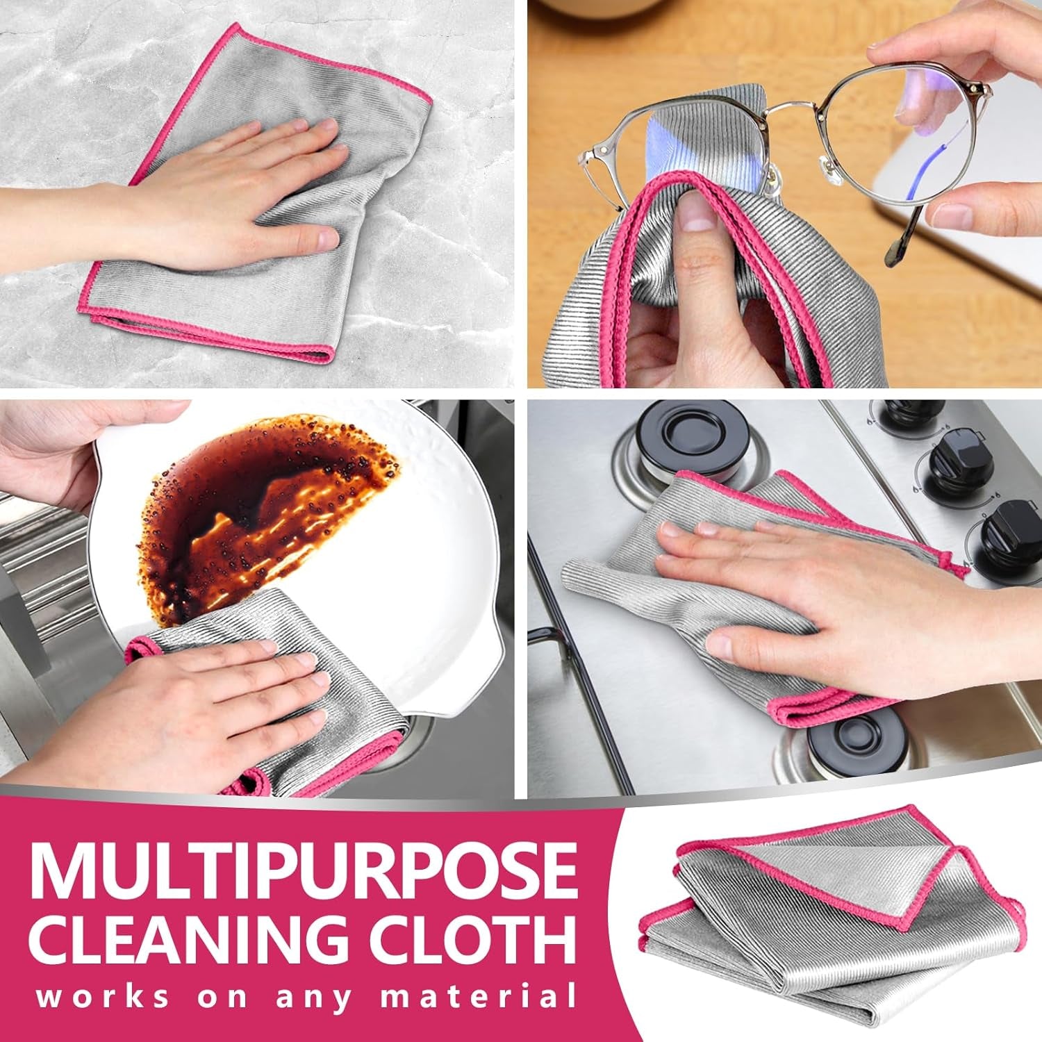 6X Double-Sided Glass Cloth, Window Cleaning Cloths Streak Free, Thickened Magic Cleaning Cloth for Home All Purpose, Lint Free Polishing Cloth for Mirrors, Stainless Steel and Glass Cabinets