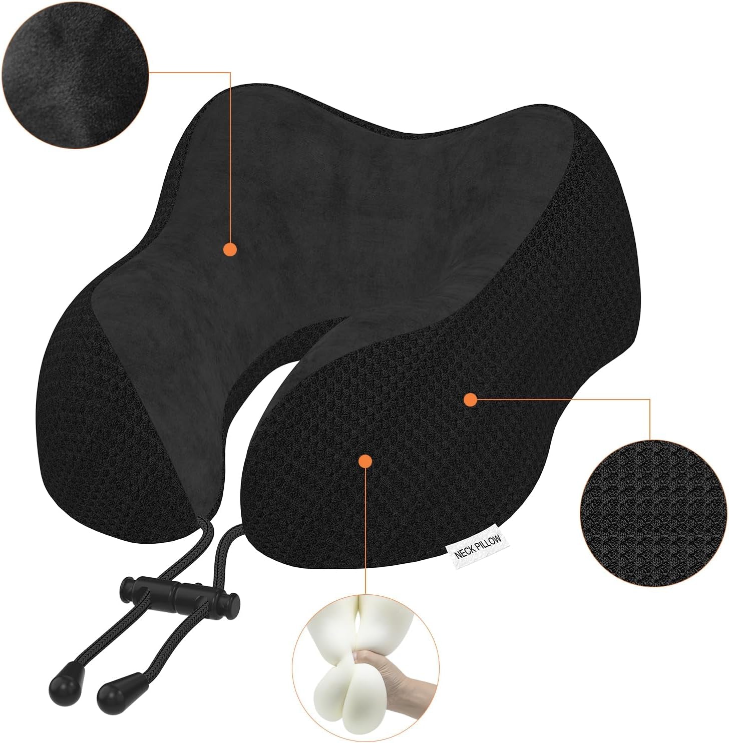 Travel Pillow Neck Pillow for Travel Airplane Memory Foam Flight Pillow for Cars, Trains, Home, Offices (Black)