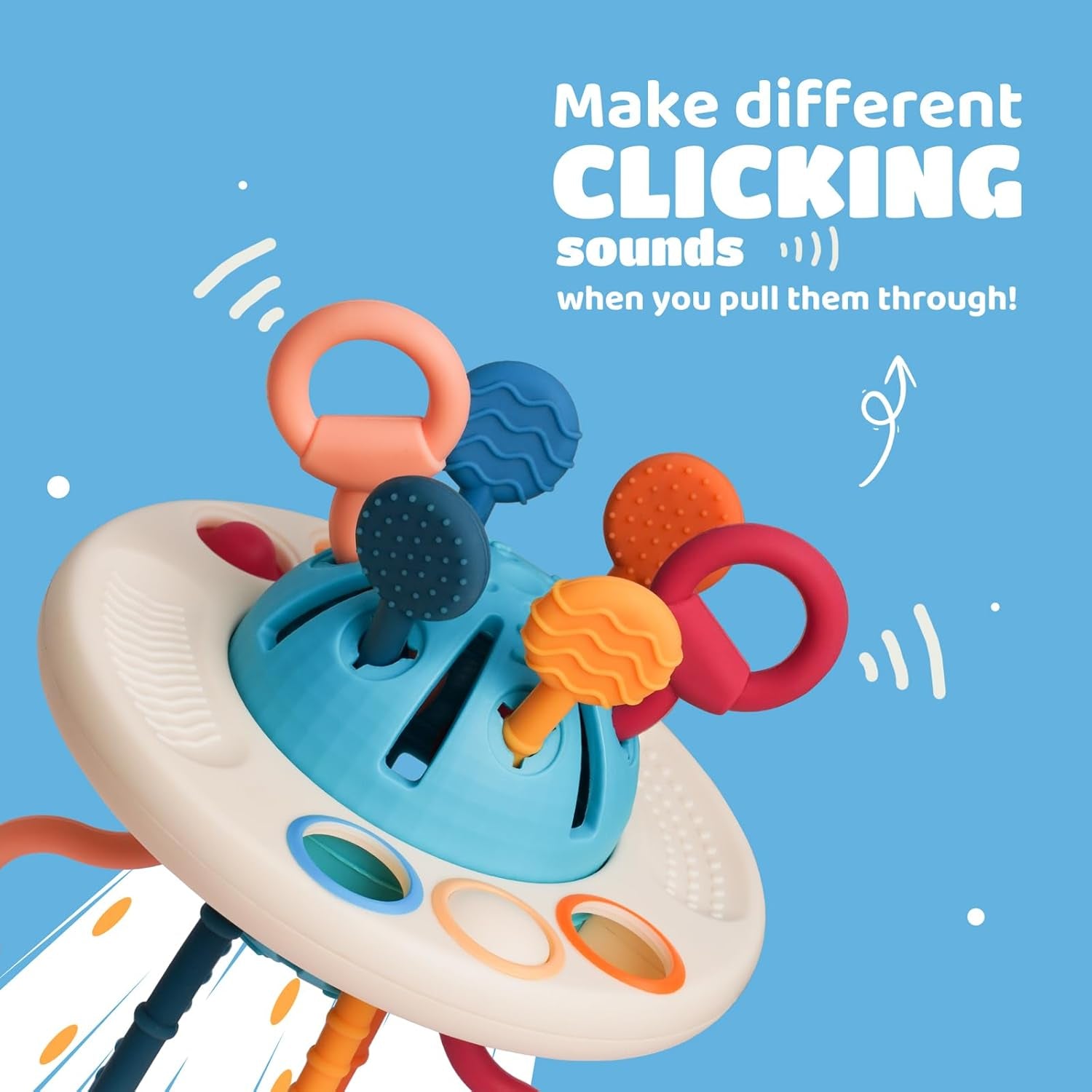 Montessori Toys for Baby 1+ Years Old, Sensory Development Toys for Toddlers 1-3, Silicone Pull String Travel Toy for 18+ Months, Gift for Baby Shower Infants Car Seat High Chair