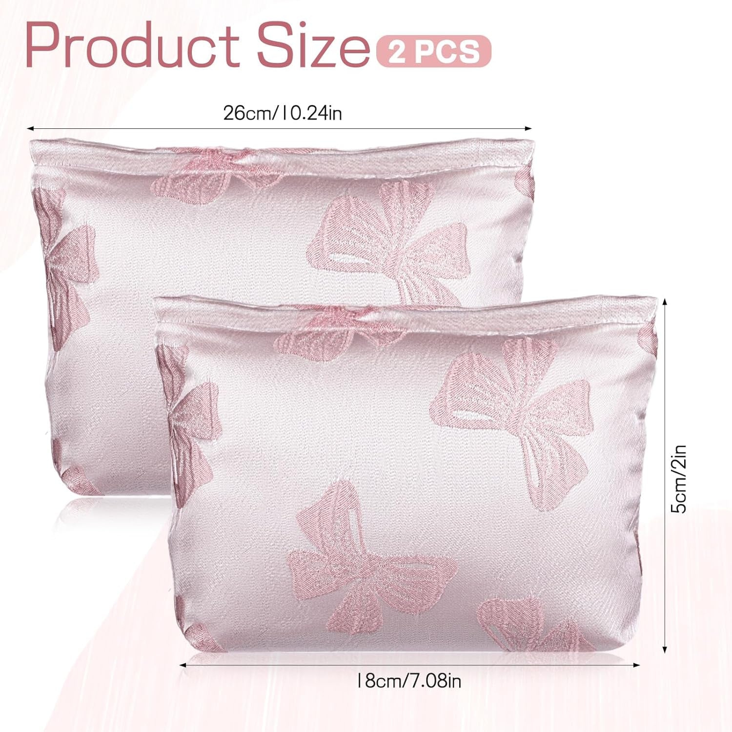 2Pcs Cute Bow Makeup Bag Large Capacity Pink Cosmetic Bag Aesthetic Design Canvas Organizer Portable Zipper Pouch Toiletry Bag for Women Girls Travel Storage Accessories