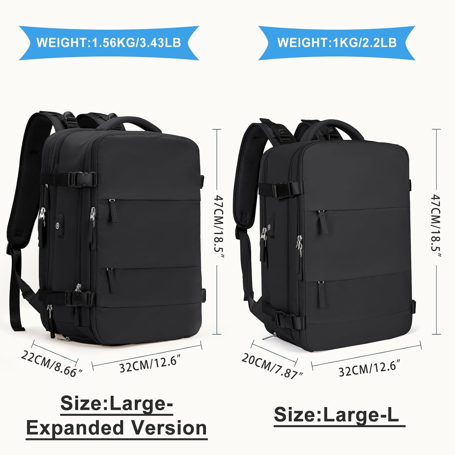 Large Travel Backpack for Women Men, Carry on Backpack,Hiking Backpack Waterproof Outdoor Sports Rucksack Casual Daypack Expandable Heavy Duty Extra Large Backpack Black Expansion