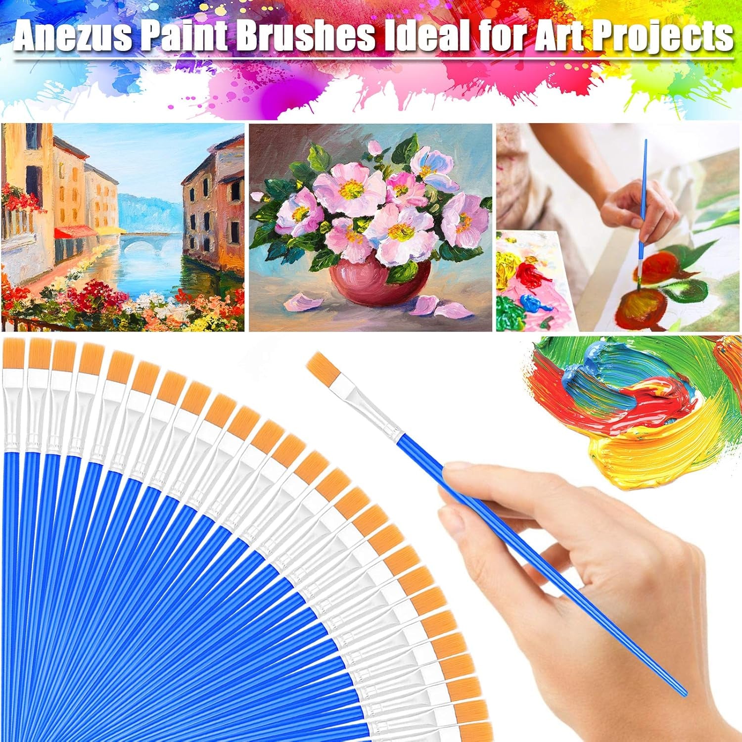 100Pcs Paint Brushes for Kids,  Flat Paint Brush Bulk Small Paint Brushes Set for Acrylic Painting and Crafting