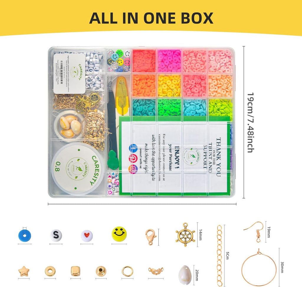 7000+ Pcs Clay Beads - Bracelet Making Kit Flat round Beads for Jewelry Bracelets Necklace Making Kit for Kids Teen Fun DIY Craft Kit Birthday Gift