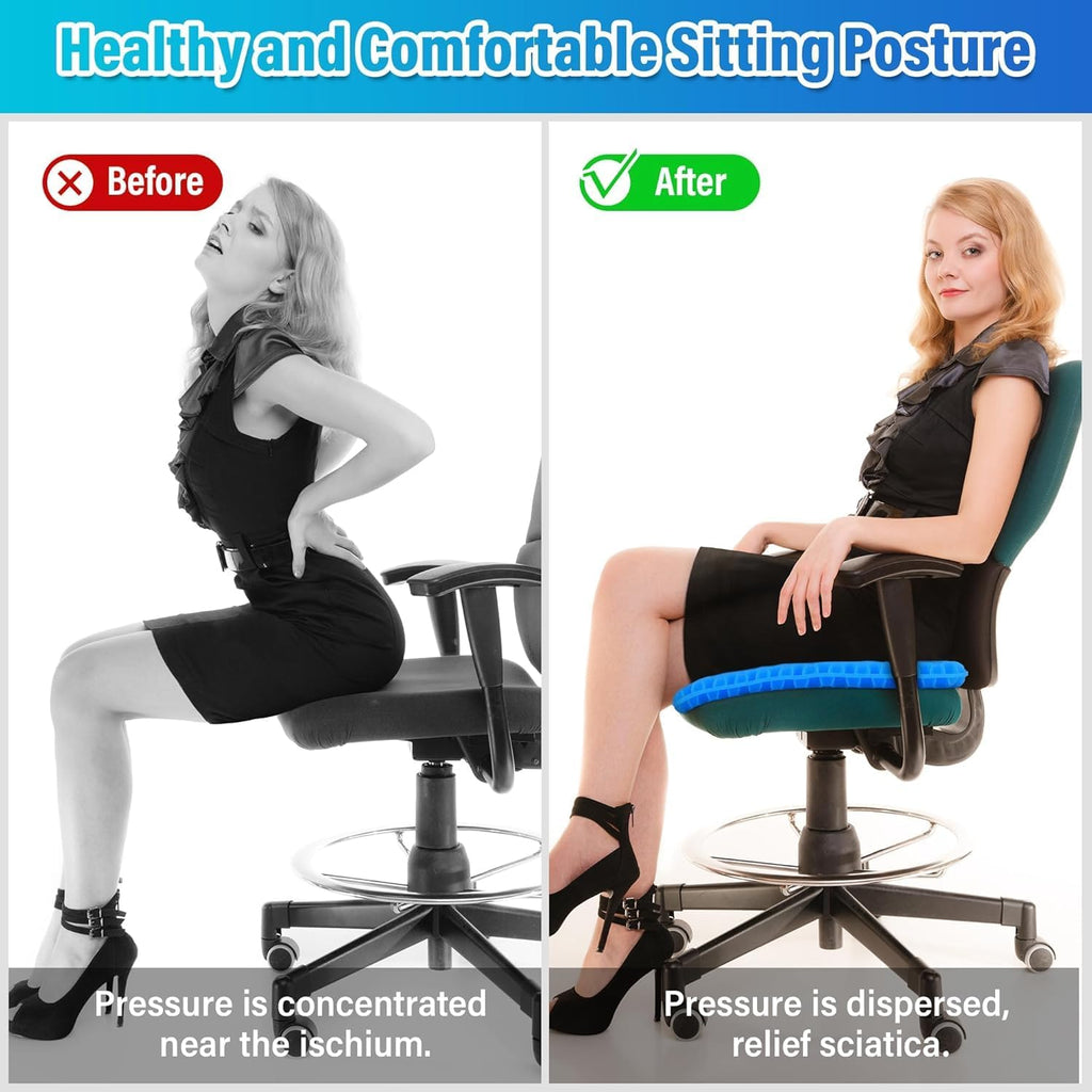 1.18Inch Thick Soft Sitter Cushion Gel Seat Breathable Sciatica Pain Cushion for Long Sitting Home Office Car，Cushions for Sitting Pressure Sore Cool Honeycomb Cushion for Pressure Relief