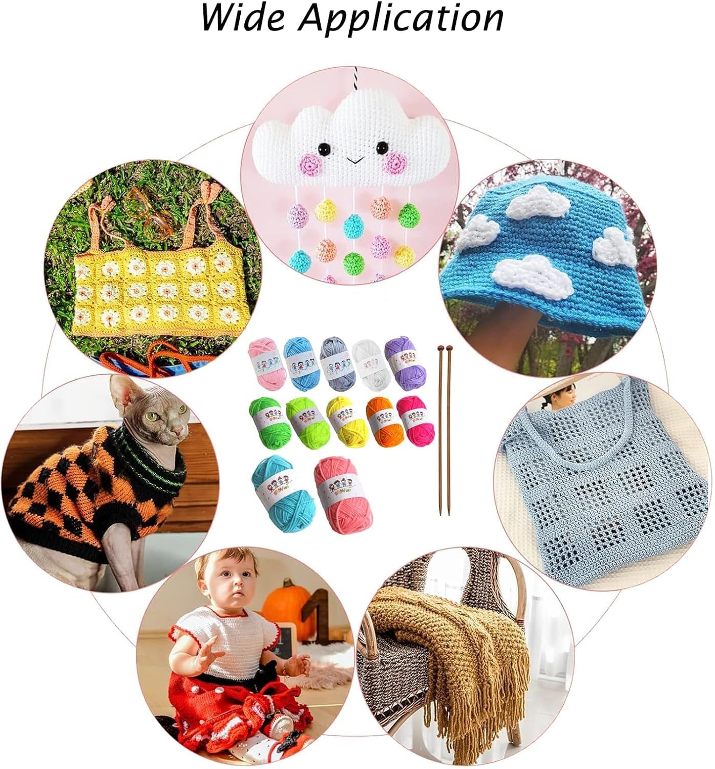 Knitting Kit, Knitting for Beginners Kit, Beginner Knitting Kit, Suitable for Adults Children DIY Weaving Handmade Artworks (12 Colors of Yarn and 2 Knitting Needles)