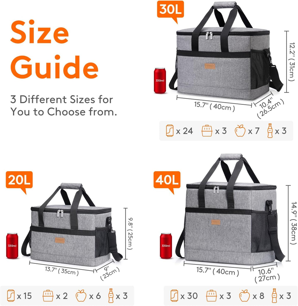 Soft Cooler Bag with Hard Liner, Large Insulated Picnic Lunch Bag Box Soft-Sided Cooling Bag for Camping/Bbq/Family Outdoor Activities