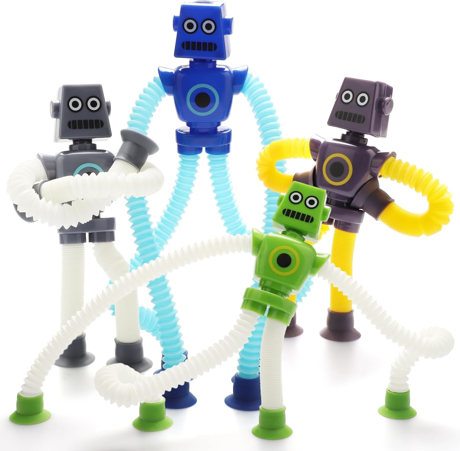 4 Pieces LED Telescopic Suction Cup Giraffe Toy, Shape Changing Telescopic Tube Fidget Toys, Pop Tubes, Fidget Tubes Sensory Toys for Girls Boys (Robot)