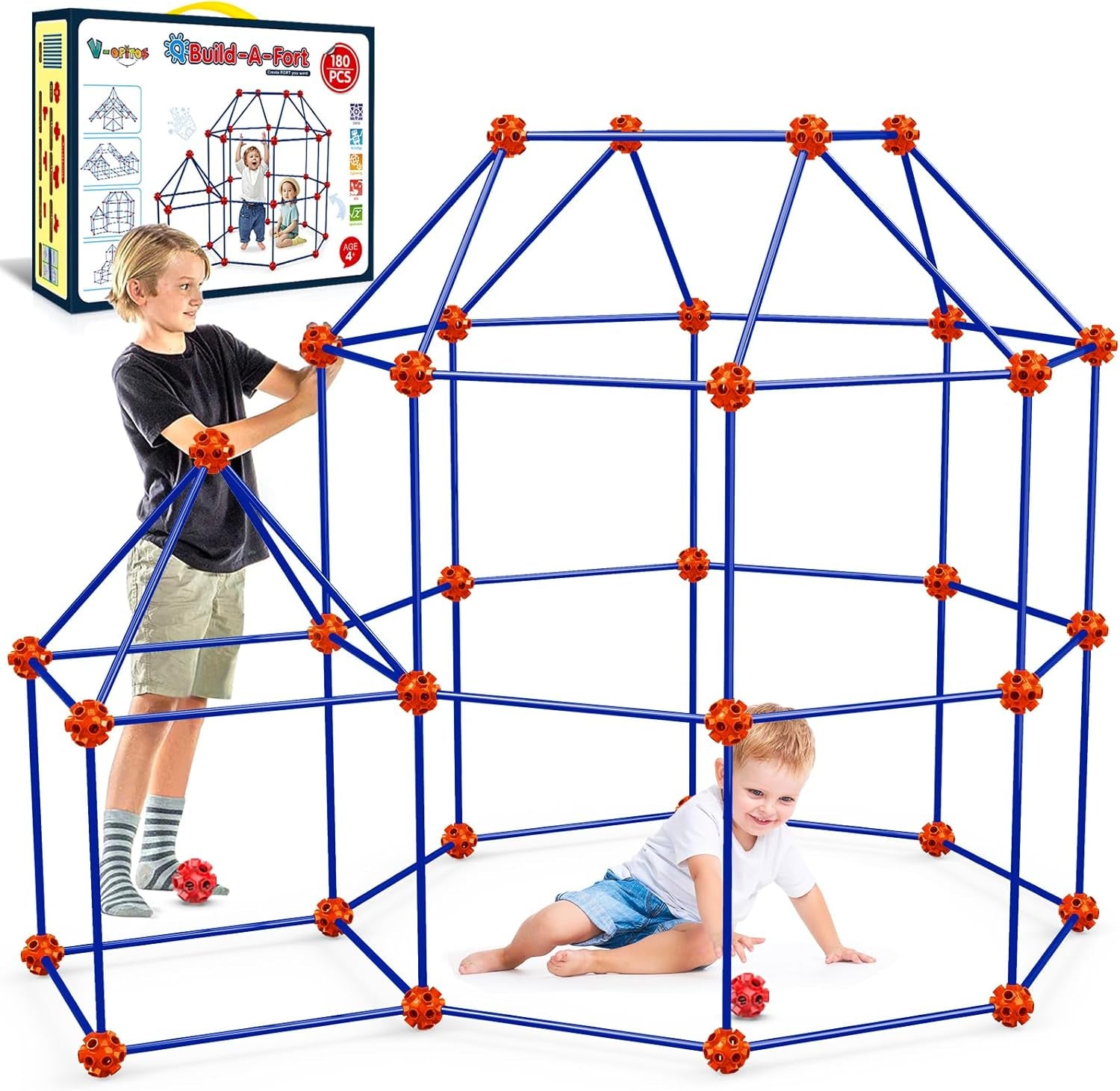 180 Pack Fort Building Kits for Kids Age 4, 5, 6, 7, 8+ Years Old, Creative STEM Building Toys for DIY Castles, Tunnels, Play Tent, Ideal Christmas, Birthday Gifts for Boys & Girls