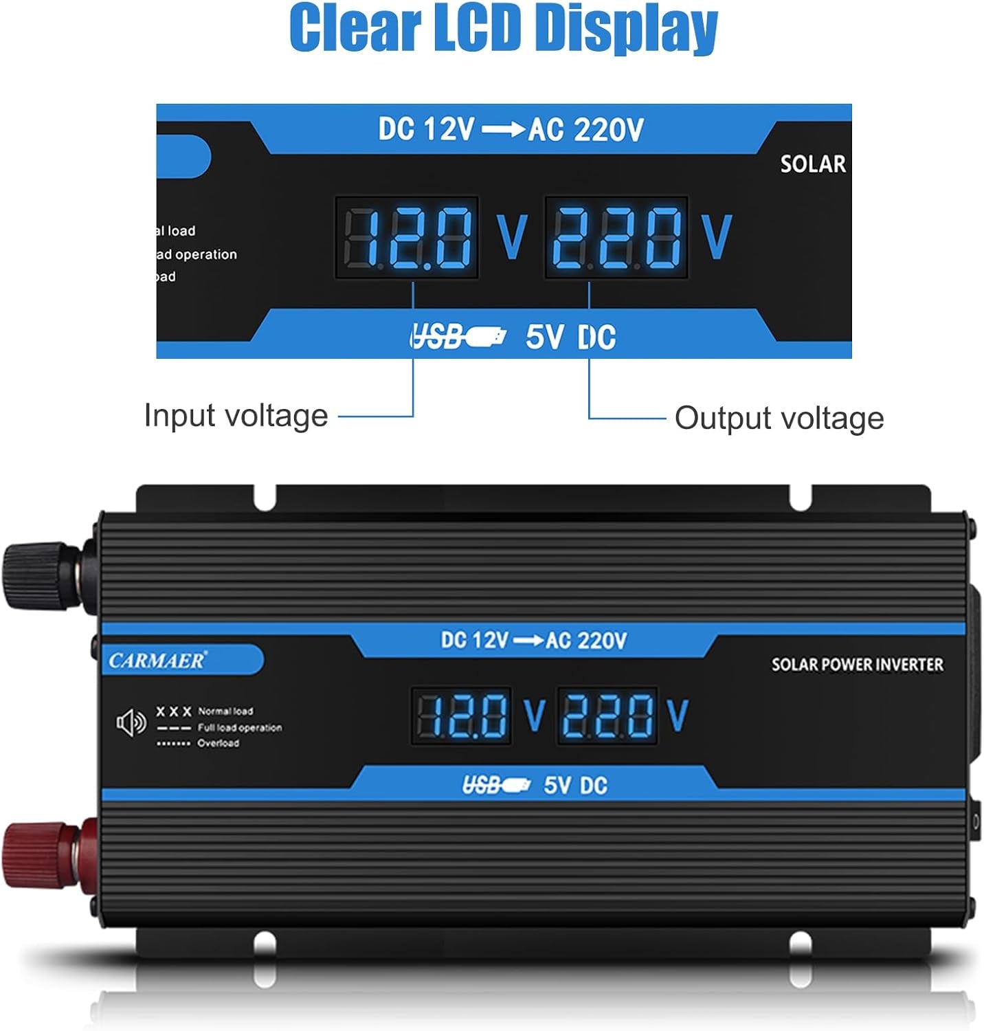 2200W Power Inverter, Power Inverter DC 12V to AC 240V, Car Inverter, with LCD Display, with USB Port, with Car Cigarette Lighter Adapter, Suitable for Cars/Outdoors/Travel/Home
