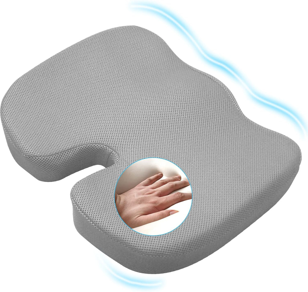 Memory Foam Seat Cushion, Back Support, Coccyx Sciatica Back Hip Pain Relief, Mat for Home, Office Chair, Gaming, Car, Wheelchair (Gray)