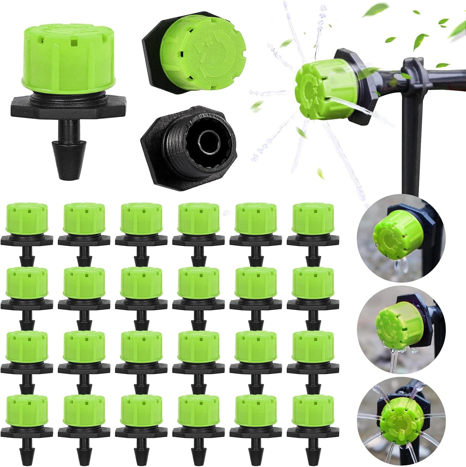 400Pcs Adjustable Irrigation Drippers Sprinklers, 1/4 Inch Automatic Irrigation Emitters Micro Spray Compatible with Watering System, Garden Supplies Greenhouse Accessories
