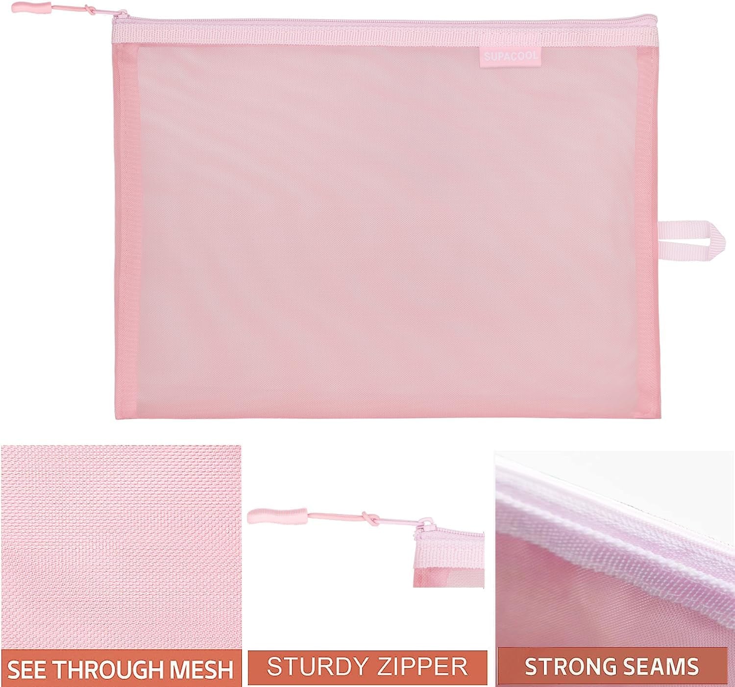 Set of 4 Mesh Makeup Bags Mesh Cosmetic Bag Travel Organizer Pouch with Zipper Diaper Toiletries Pouches for Women and Men(Pink)