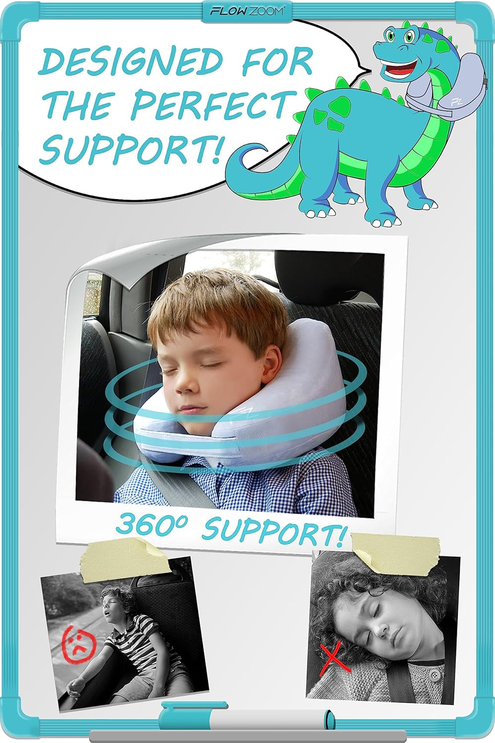 Air Inflatable Kids Travel Pillow for Airplane - H-Shape Car Pillow for Kids with 5 Sleeping Positions, Quick Inflation, Adjustable Pressure, Soft Plush Cover – Ages 3-12, Skyblue